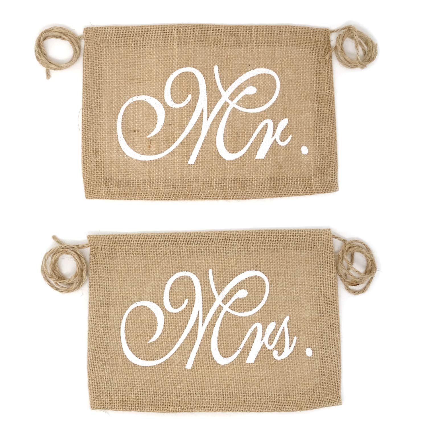 Chair Burlap Chair Banner Bride & Groom Chair Signs for Vintage Rustic Wedding Decorations, Engagement Party Supplies