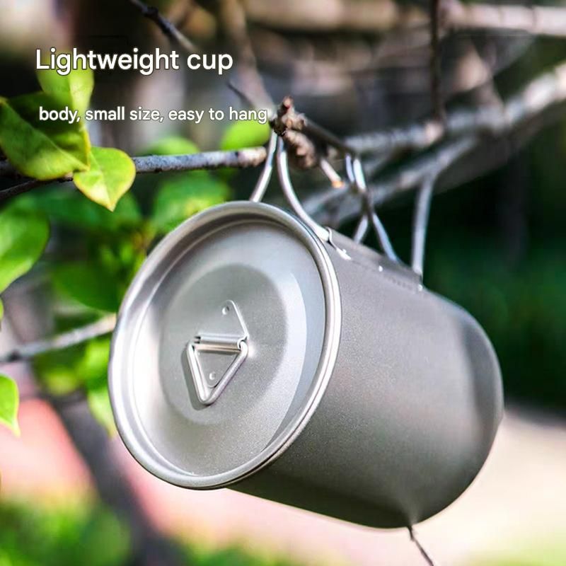 Camping Mug 500ml (16.91oz) with Lid – Ultra Lightweight Titanium Coffee Cup, Foldable Handle Outdoor Water Cup for Camping, Hiking, Travel, Backpacking and — image 4