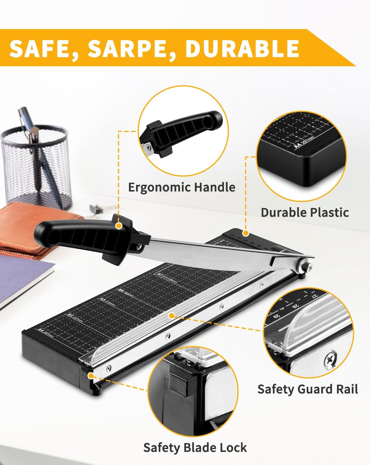 Guillotine Paper Cutter with Sheet Capacity, Heavy Duty Paper Cutter for, Paper Trimmer for Crafting, Classroom and Office โ image 3