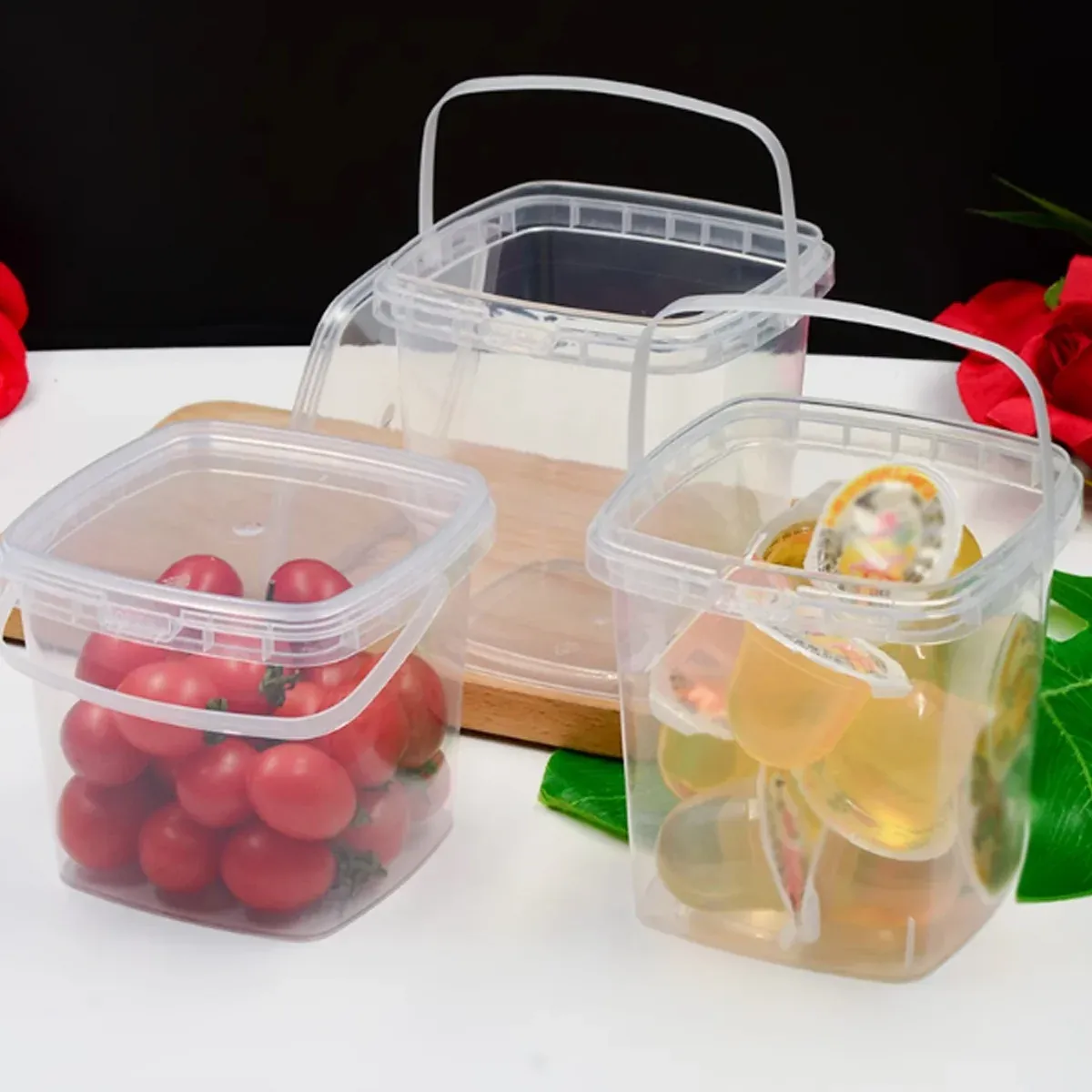 20pcs Plastic Round Bucket with Lid Transparent Portable Storage Gift Container - Round 1000ml — image 5