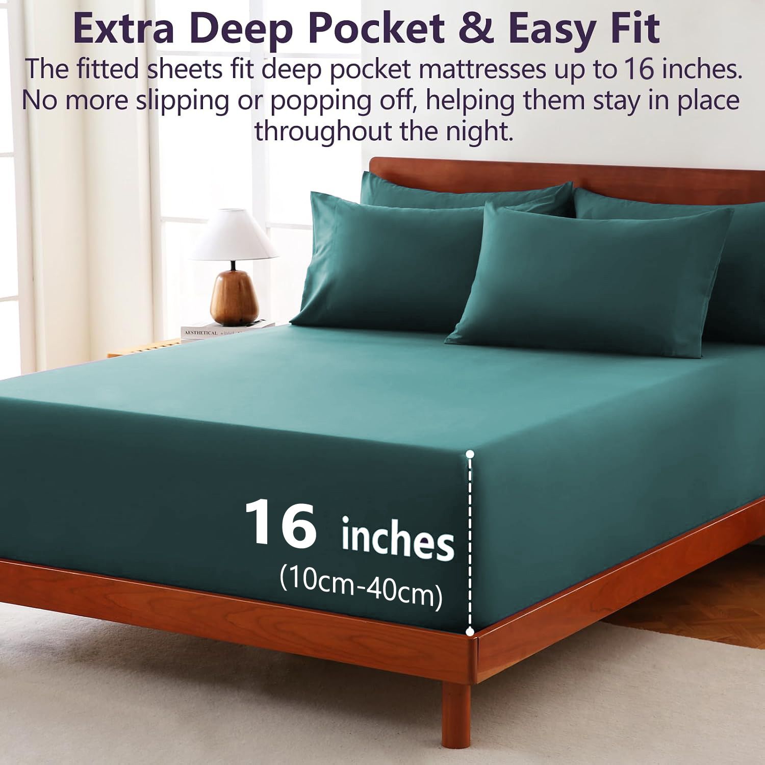 Hotel Soft Bed Sheet Set- Bedding Sheets & Pillowcases -Breathable Bedding - Wrinkle, Fade, Stain Resistant-Deep Pocket Flat Fitted Bed Sheet Set(Biscay — image 2