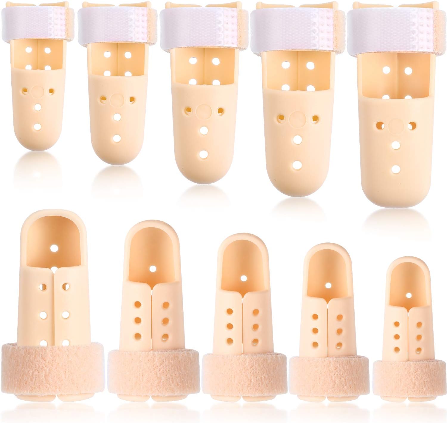 10 Pcs Mallet Finger Splint, 5 Sizes Finger Support Brace Stabilizer Straightener Plastic Fingertip Protectors Arthritis Knuckle Immobilization for Thumb Pinky