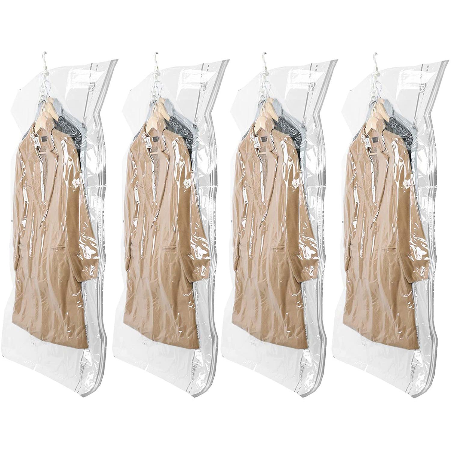 Hanging Vacuum Storage Bags Space Saver Bags for Clothes, 4 PackVacuum Seal Storage Bag for Suits, Coats or Jackets
