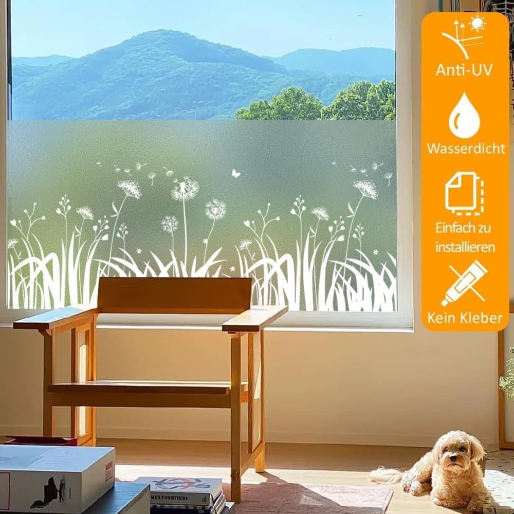 Dandelion Window Film Privacy Protection UV Blocking for Bathroom, 45cm x 200cm — image 3