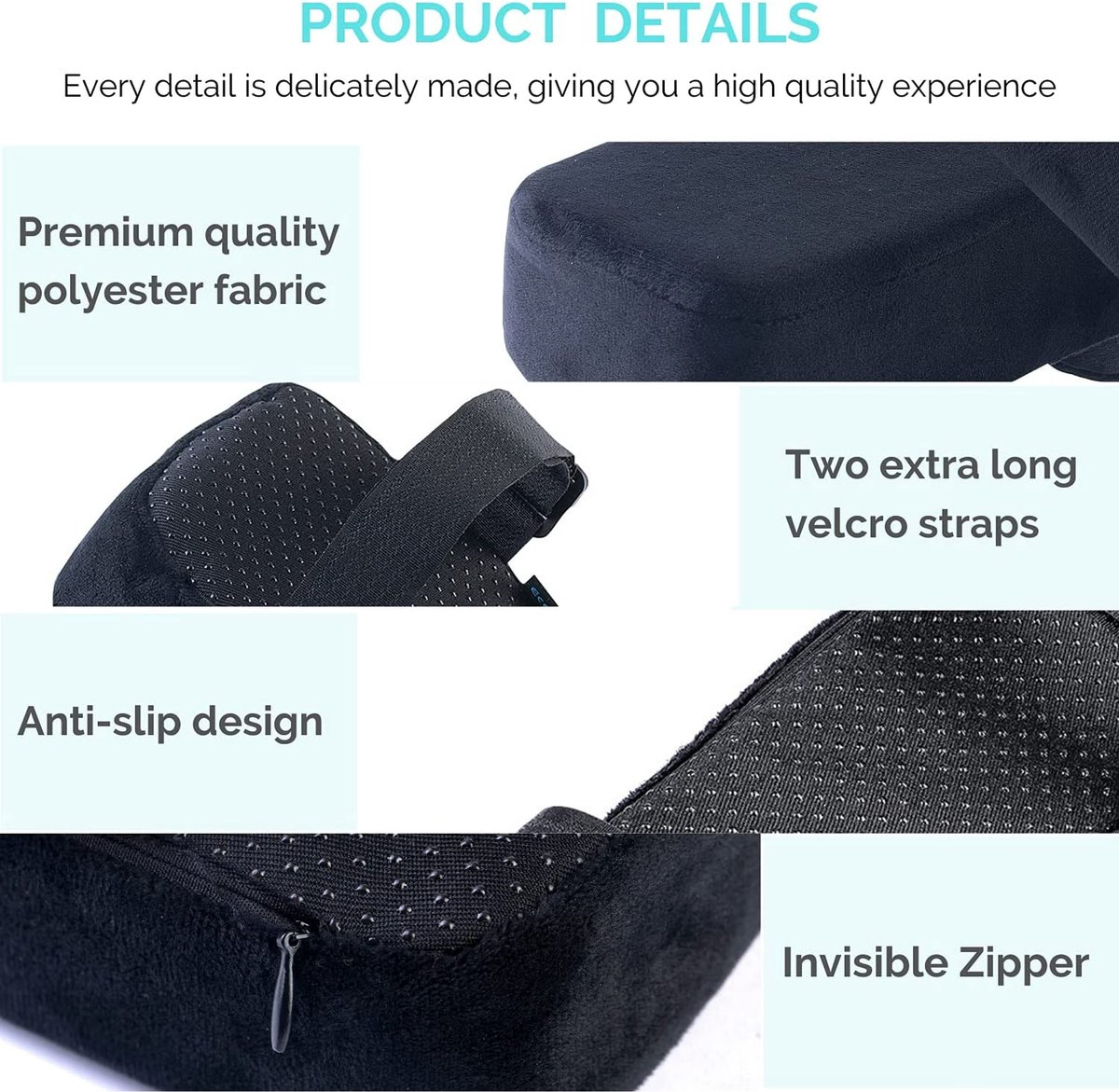 Armrests for chairs - Elbow pads - Armrests for office chairs - Gaming chair - with memory foam armrests - 5 cm thick - Set of 2 (black) — image 2