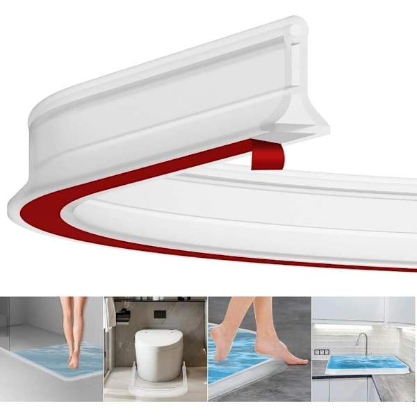 2m Self-Adhesive Shower Strip, 4cm High Waterproof Rubber Strip for Bathroom and Kitchen, Shower Threshold / Water Barrier White