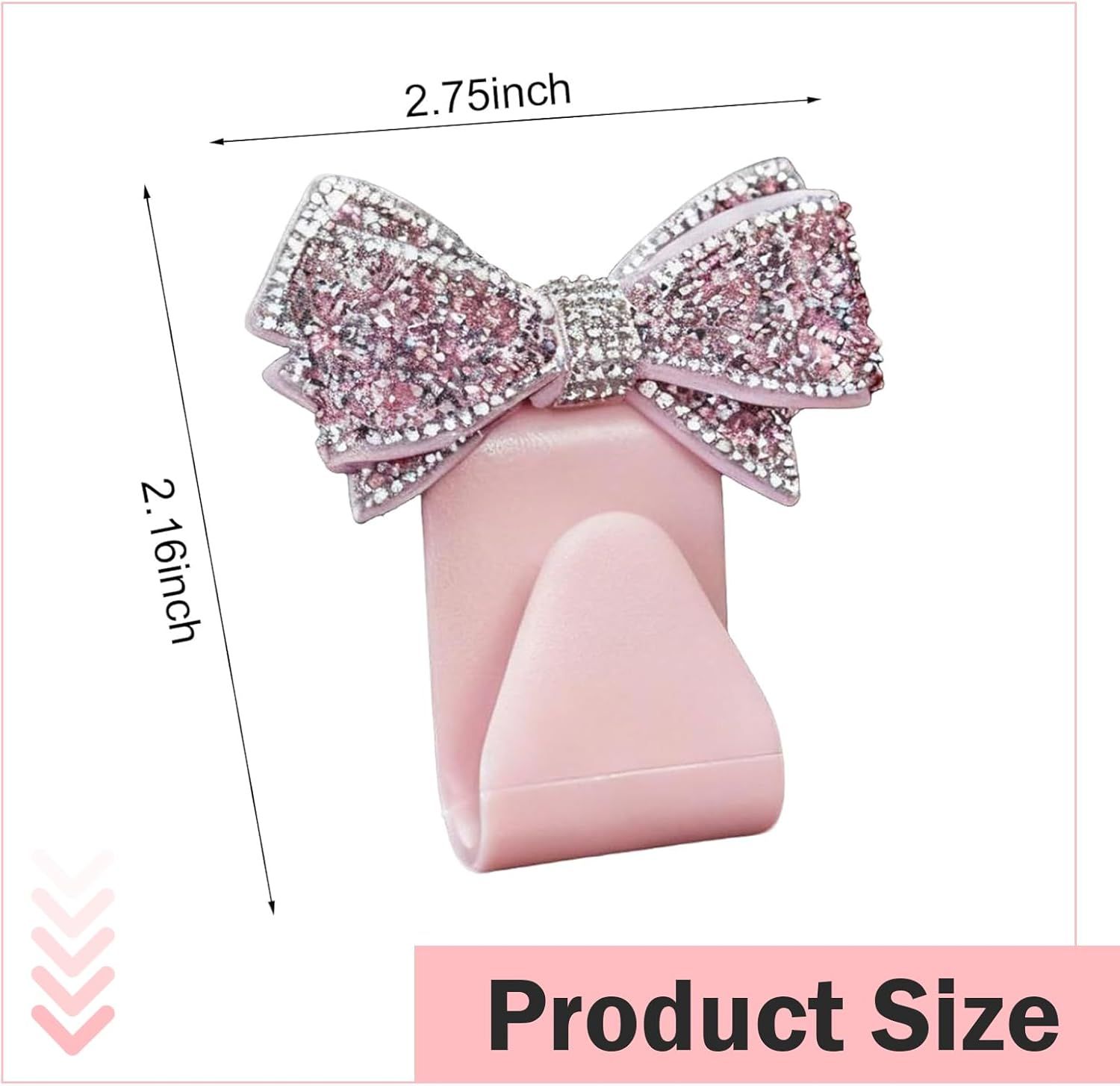 2 PCS Car Bling Seat Headrest Hooks, 3D Butterfly Bow Rhinestone Decoration Hook, Multi-function Storage Hanger for Purses and Bags, Cute Organizer for Car — image 3