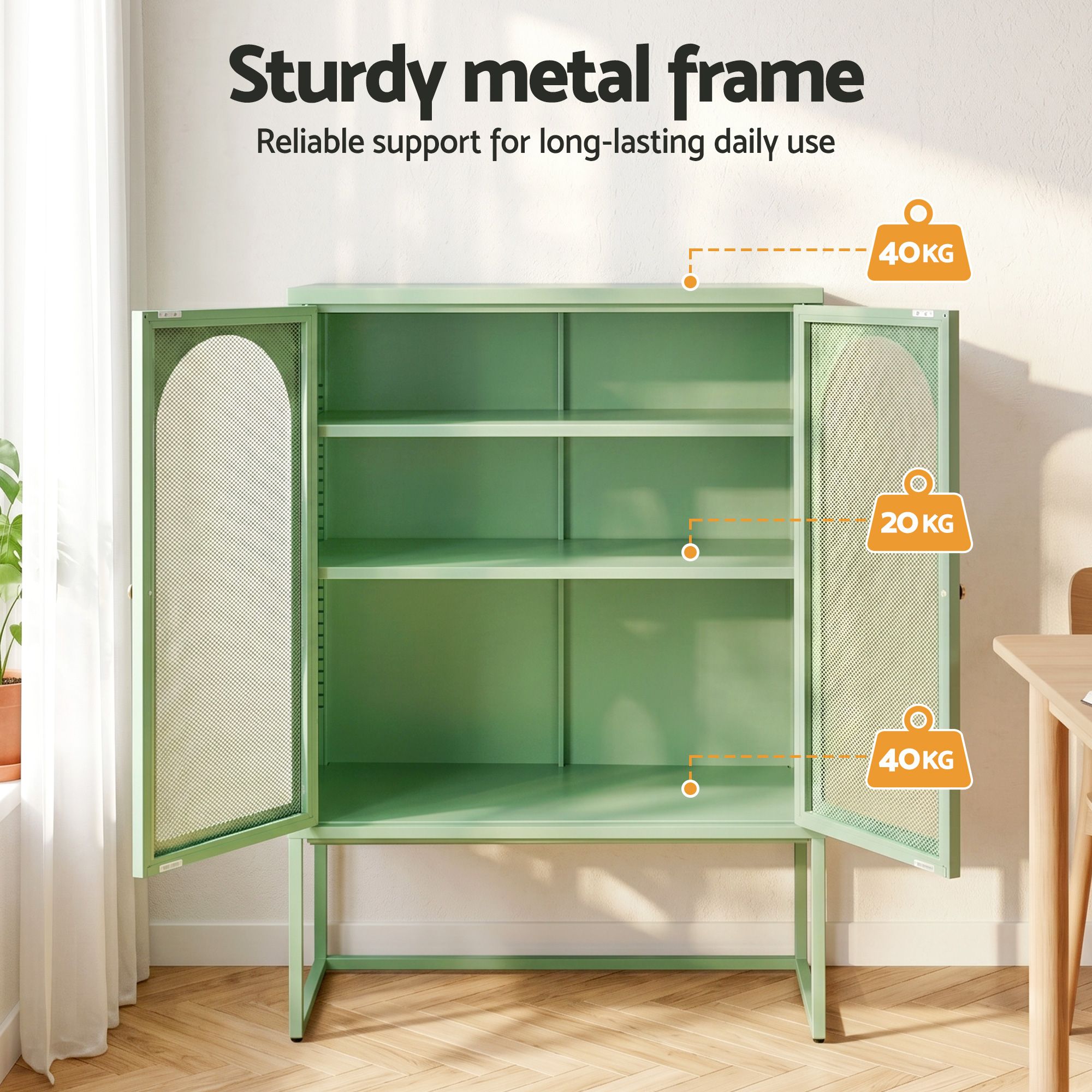 Artiss 2x Buffet Sideboard Cabinet ELMA Cupboard Storage Mesh Doors Metal Green — image 6