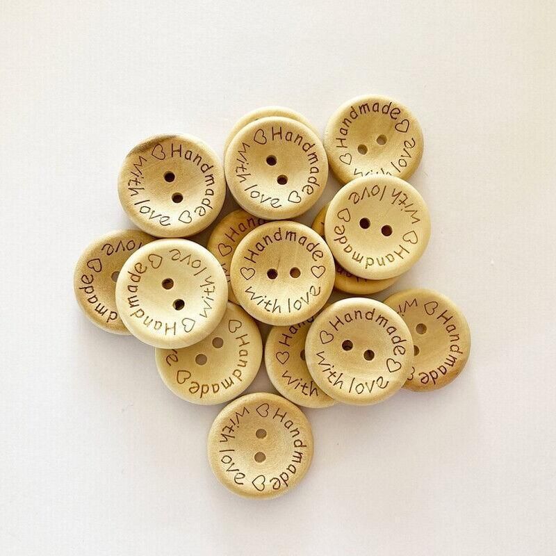100Pcs Handmade With Love Natural Wooden Buttons for Crafts & Sewing — image 6