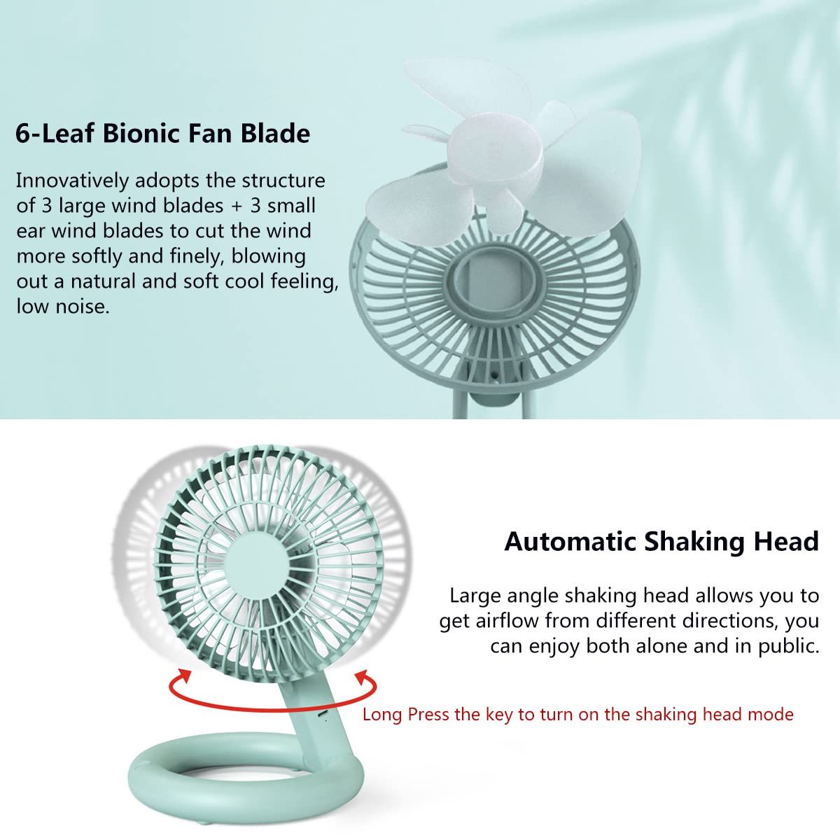 Foldable Desk Fan, USB Rechargeable Ceiling Fan, Automatic Head Shaking, Portable Mini Fan Silent Personal Cooling Table — image 2