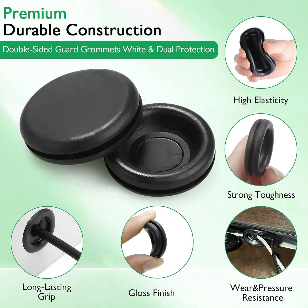 Rubber Grommet - Pack of 200 - Black - 7mm/9mm/12mm/16mm/20mm/22mm/25mm - Closed Rubber Grommet - For Wire, Electrical Installation, Cable Protection - Round โ image 3