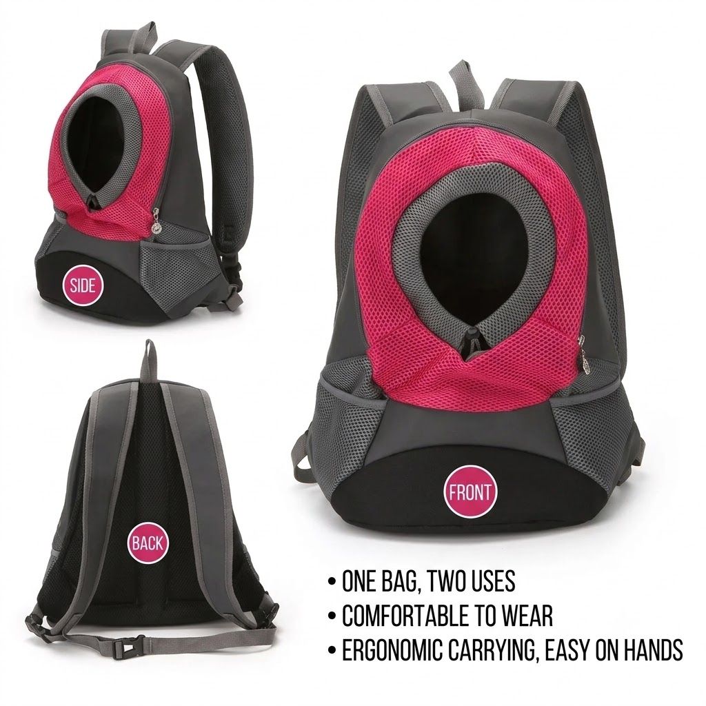 Ventilated Small Pet Carrier Backpack – Hands-Free Nylon Travel Bag with Adjustable Head Opening and Side Pockets, Ideal for Walking, Hiking and Daily Outings — image 4