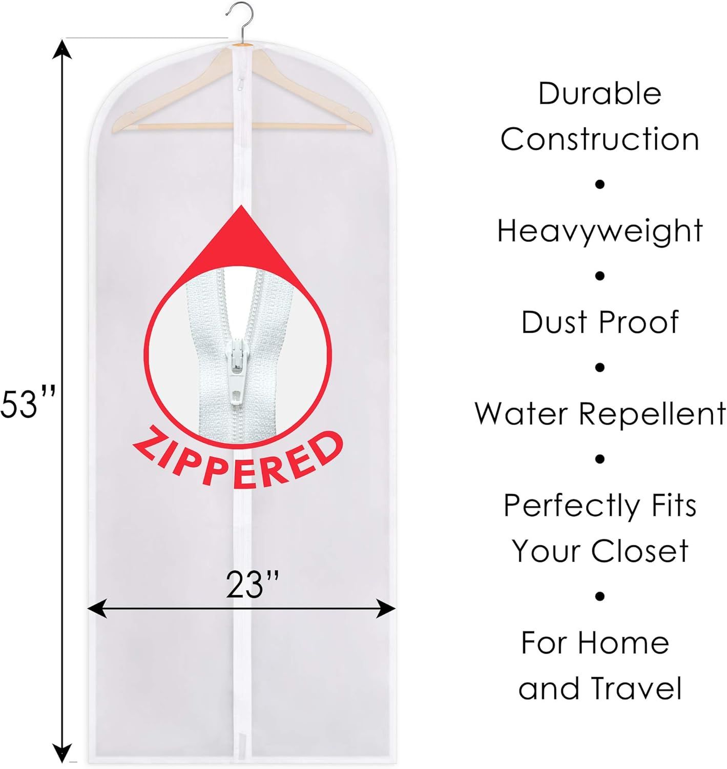 Zippered Garment Bag, Large 53 × 23 inches, Dress Bag for Gowns, Suits, Jackets, Dresses, Hanging Clothing Storage Bag, Water Repellent, Dust Proof, Clear (1 — image 2