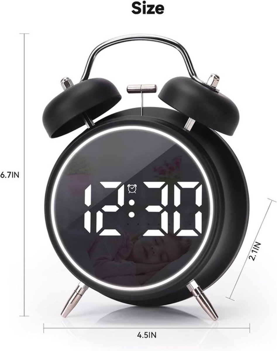 Digital clock - LED display - Bedroom - Clock - Energy efficient - Black — image 5