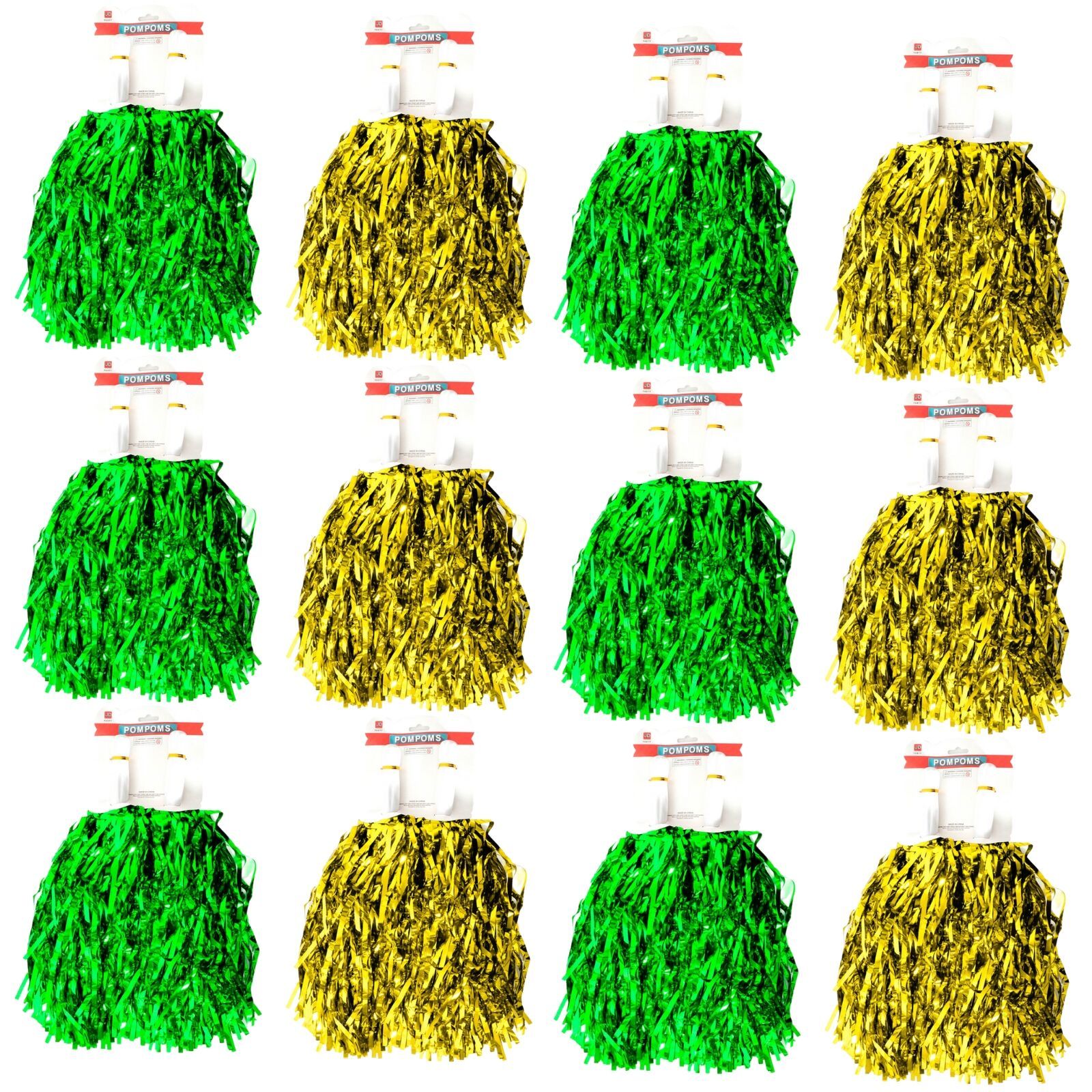 Green & Yellow Metallic Cheerleading Pom Poms – 12-Pack (6 Green Pairs & 6 Yellow Pairs) Australia Day — image 2