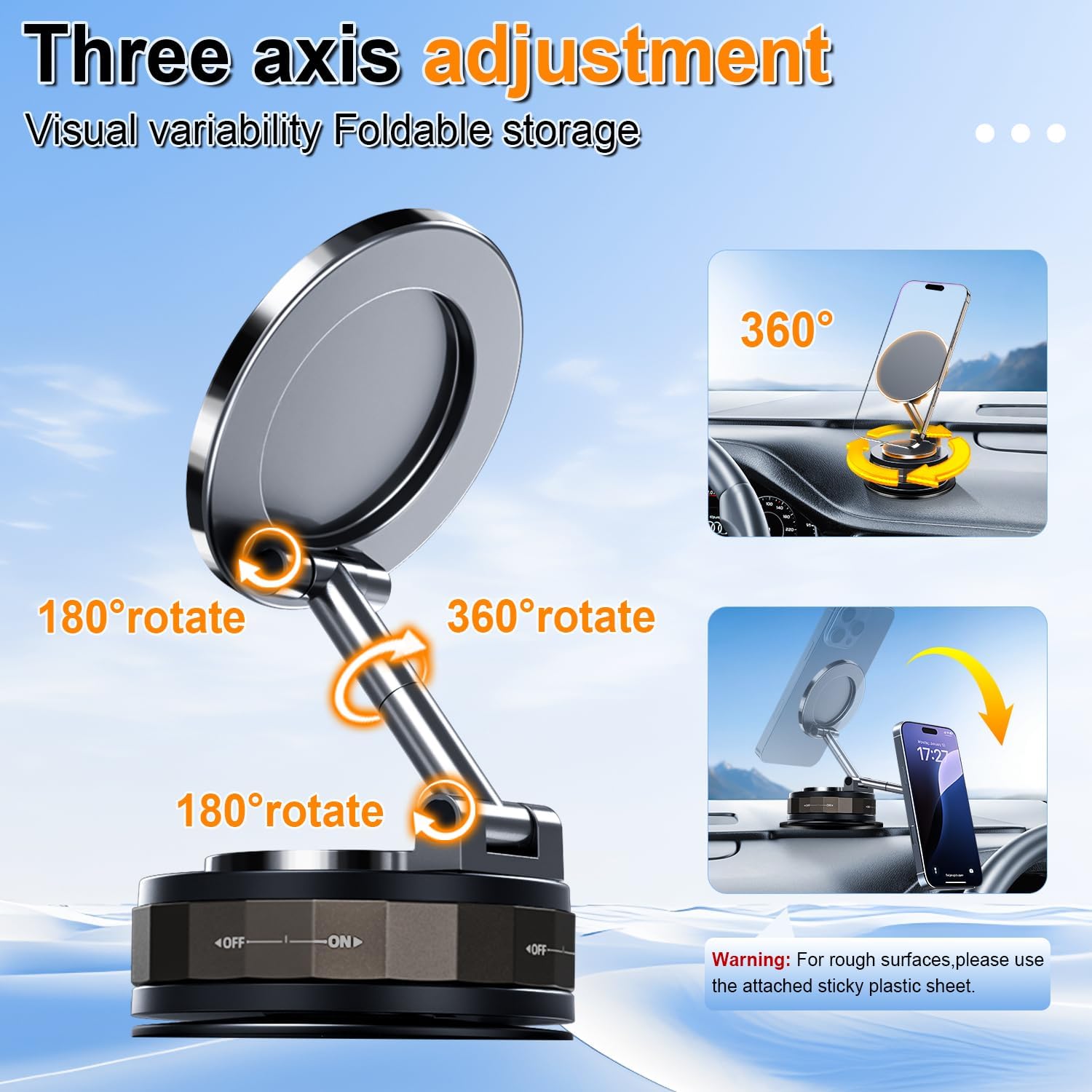 Vacuum Magnetic Car Phone Holder for Magsafe, 360° Adjustable Mount[90+LBS Suction & 2500gf Magnetic], Cell Holders Your Mount iPhone Android — image 3