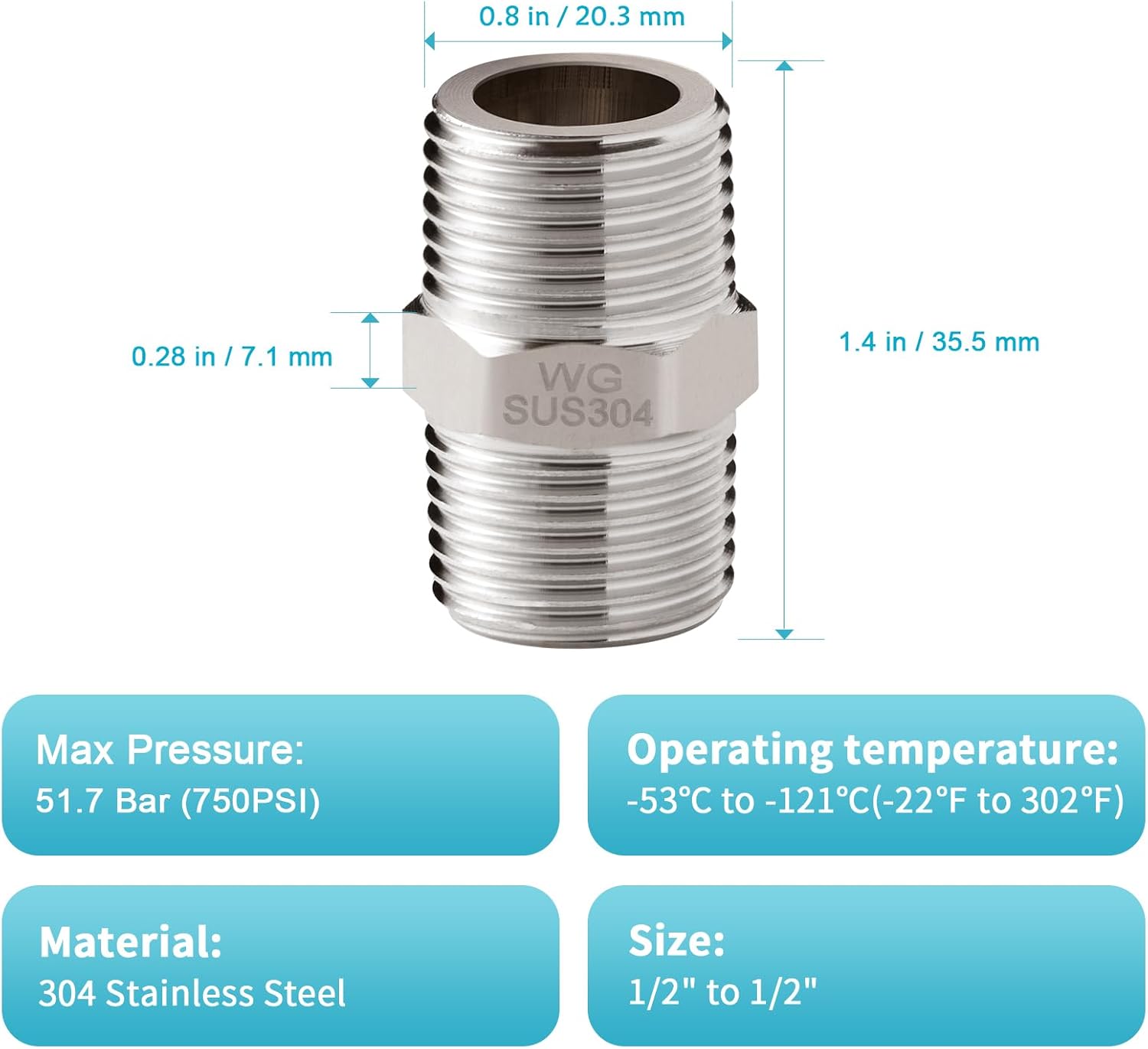 Shower Hose Extension Connector, 1/2 to 1/2 Shower Hose Extender Fitting Extra Long Joint, Used to Connect Two Hoses, Solid Stainless Steel, 1 PCS — image 6