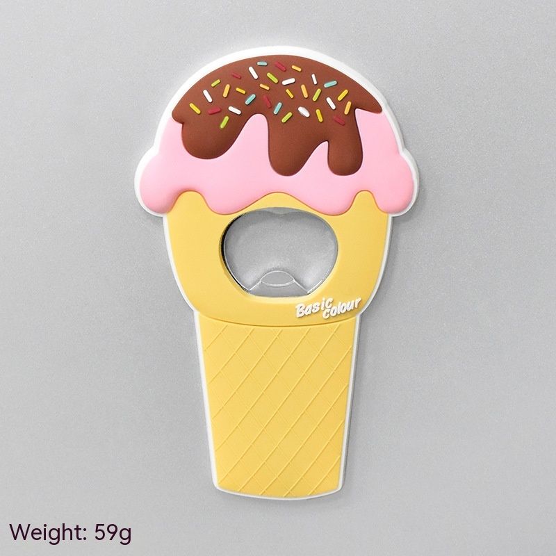 3PCS Refrigerator Magnet Silicone Metal Bottle Opener for Coke Bartender Kitchen Barware Metal Novelty Cute Fun Shape (Ice Cream) — image 3