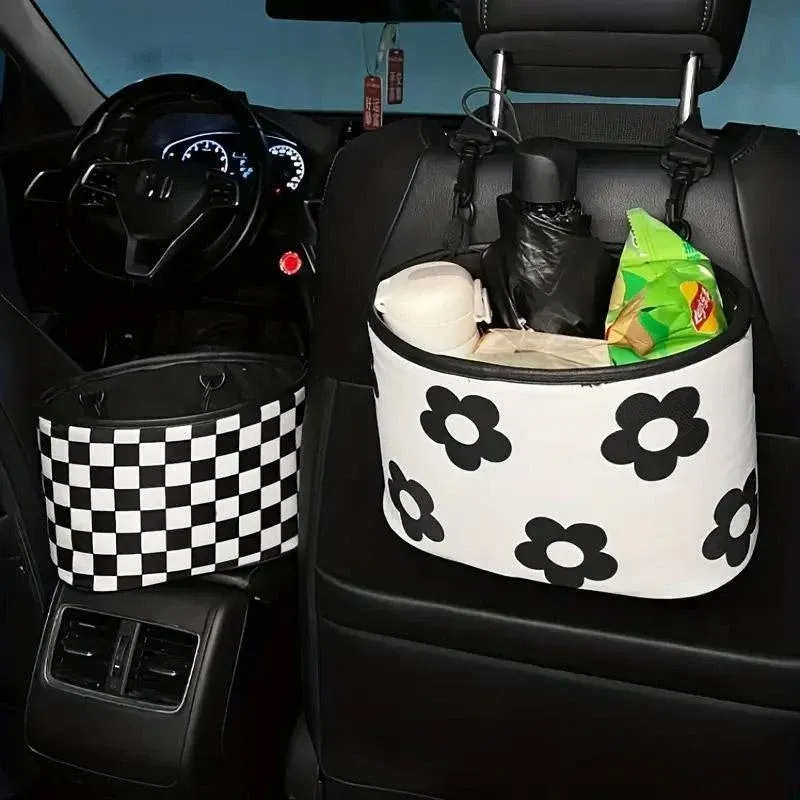 Hanging Backseat Storage Organiser Box for Car Rubbish and Essentials - Flower — image 5