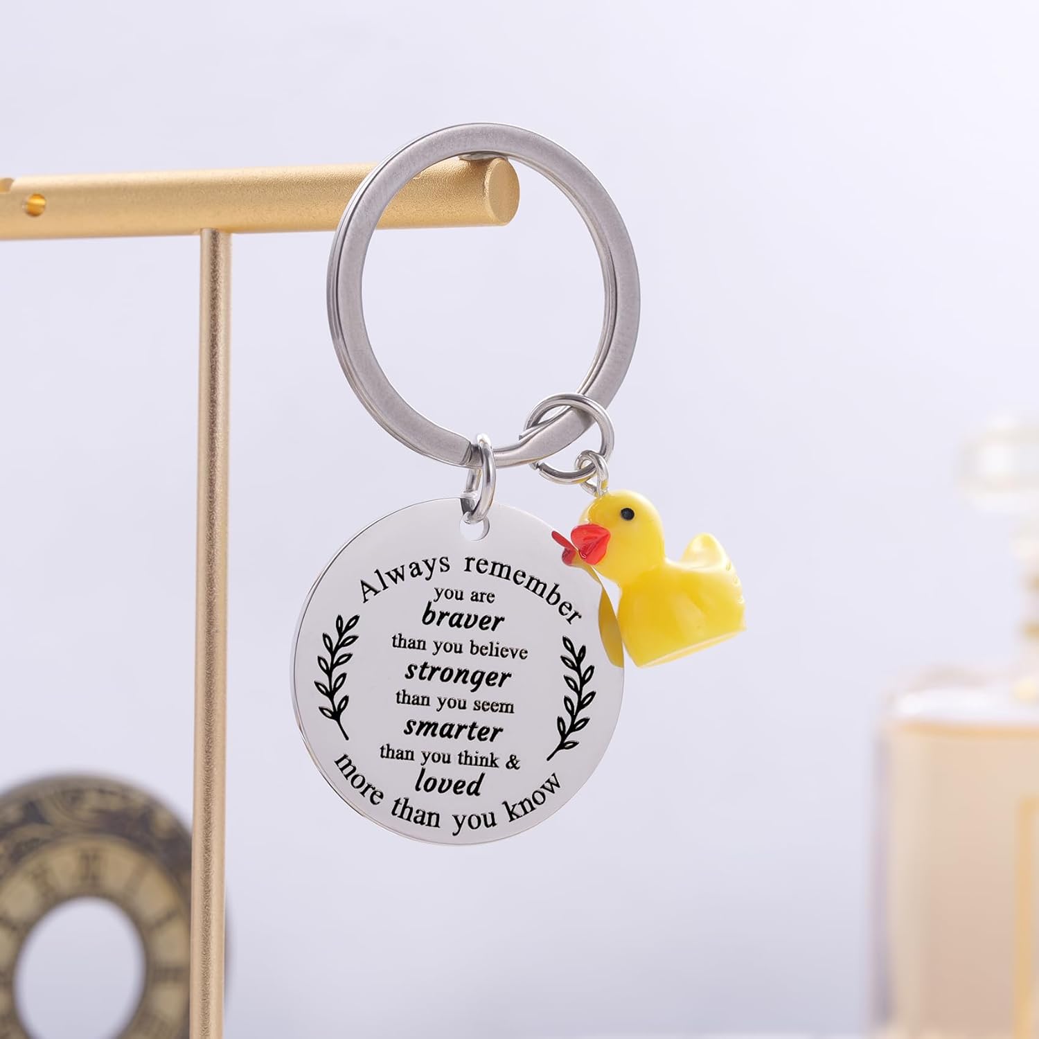 Inspirational Duck Keychain, Cute Lucky Duck Charm Keyring for Friends Teens, Positive Affirmation Duckling Gift — image 2