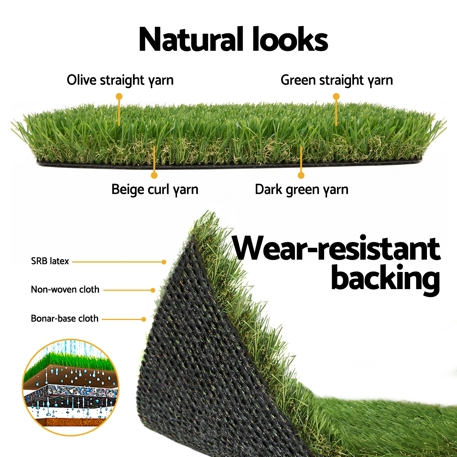 Prime Turf Artificial Grass 30mm 2mx5m 60SQM Synthetic Fake Lawn Turf Plastic Plant 4-coloured โ image 6
