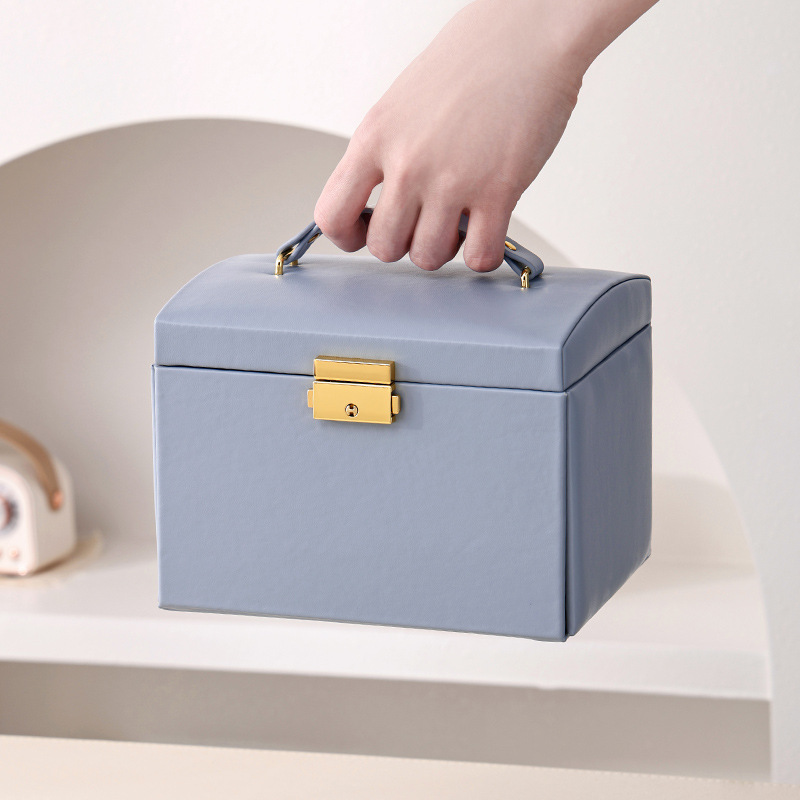 White Luxury PU Leather Jewelry Storage Box - 3-Tier Organizer with Mirror for Necklaces, Earrings, and Rings(Jewelry is a photo prop and is not โ image 4