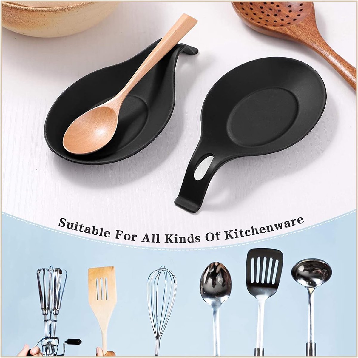 2 Pieces Matte Black Spoon Holder - Kitchen Home Spoon Holder - Silicone Spoon Holder - for kitchen, home, dining room, cutlery storage - Dishwasher safe — image 2
