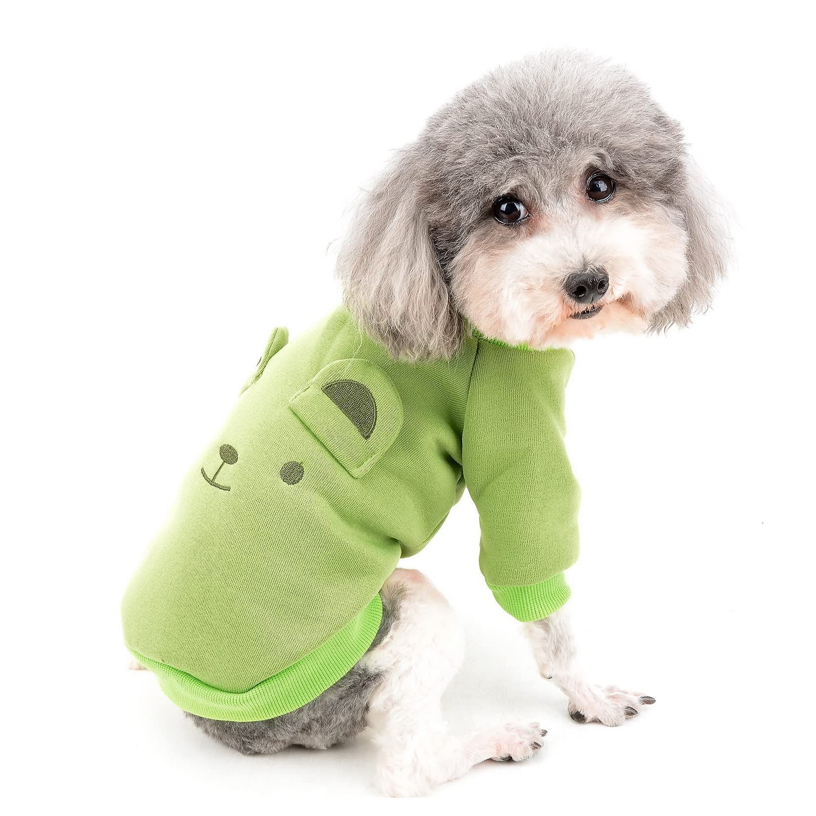 Cute Dog Clothes for Small Dogs Winter Sweater Warm Fleece Soft Pet Sweatshirt Print Cat Clothe, Green, Small — image 3