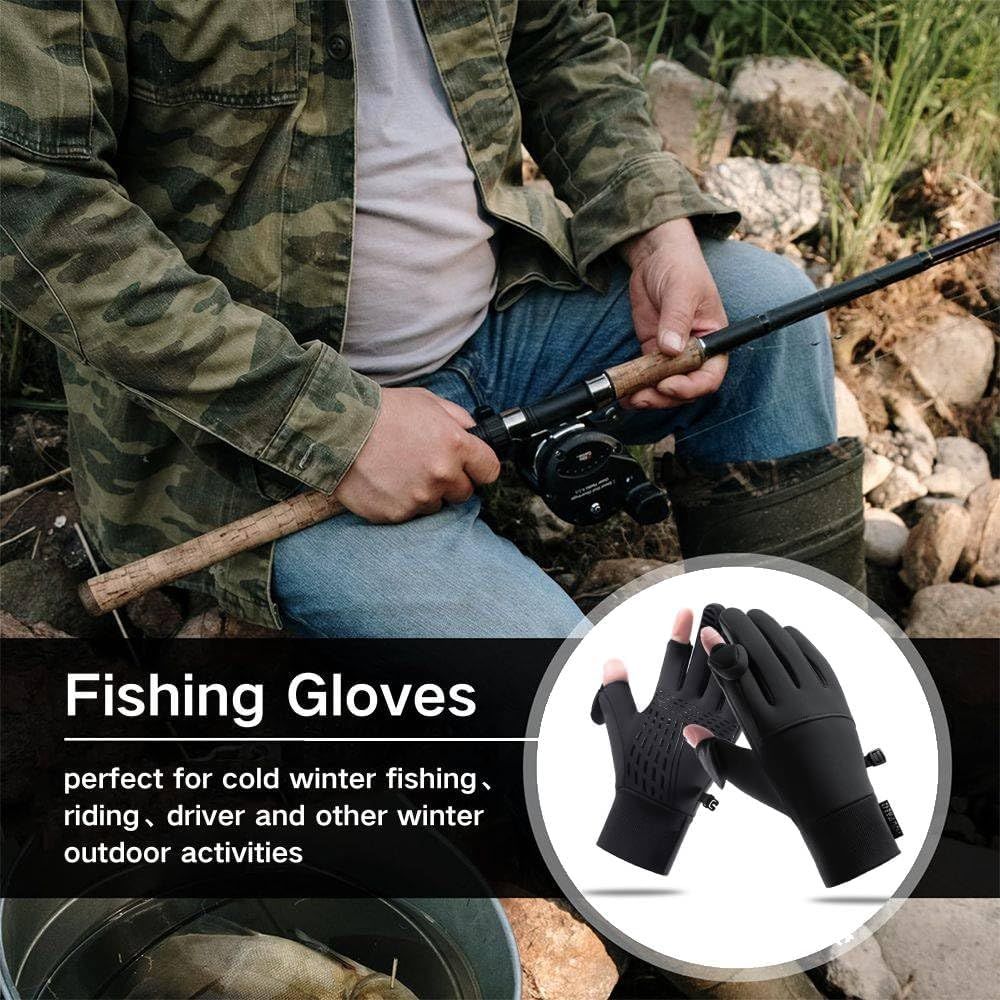 Winter Fingerless Fishing Gloves for Men & Women, Windproof Cold Weather Touchscreen Motorcycle Cycling Gloves for Photography — image 2