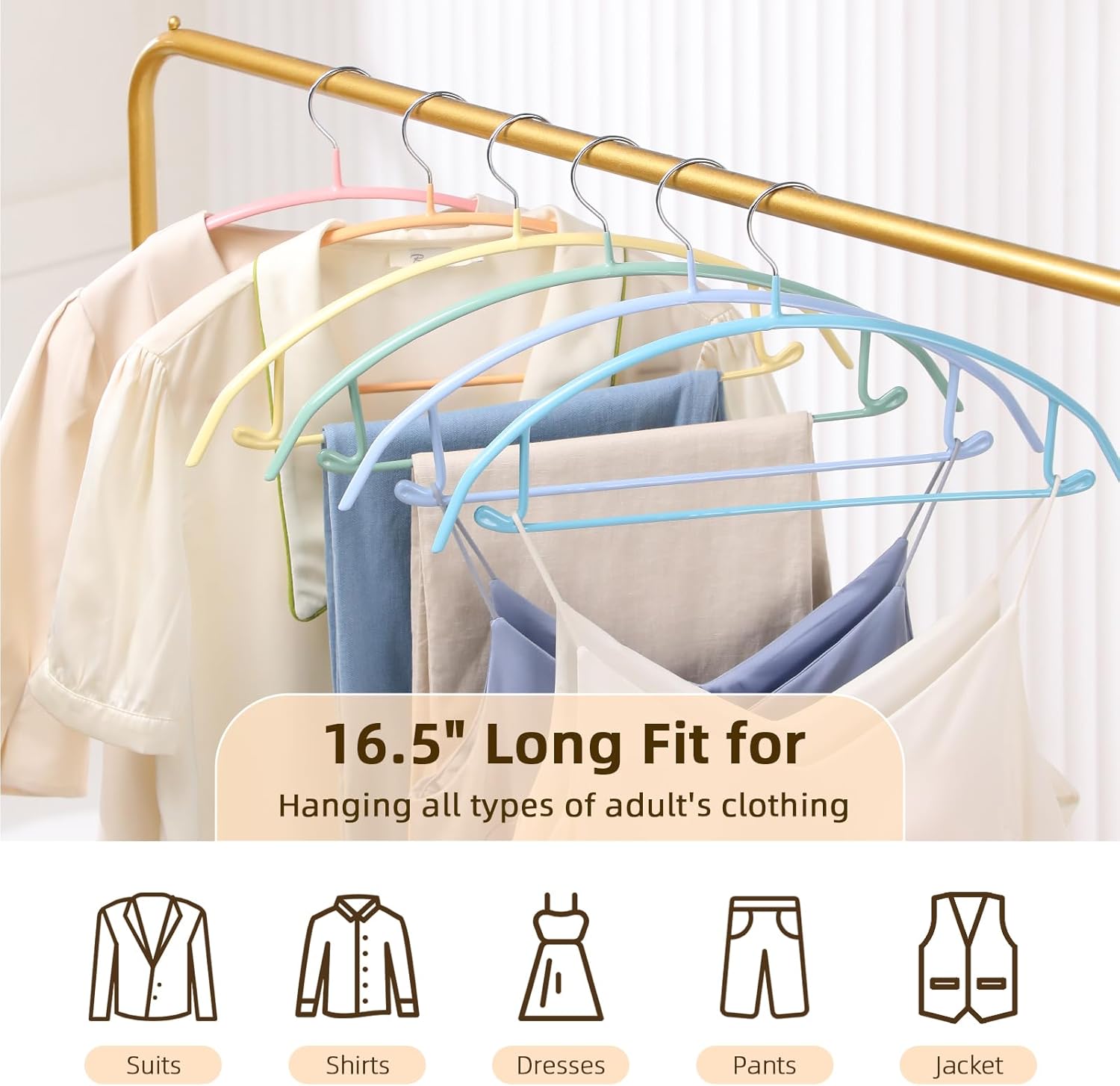 Clothes Hanger 14 Pack, Sweater Hangers No Shoulder Bump, 16.5 inch Wide Heavy Duty Coat Hangers for Closet, Non Slip PVC-Coating Metal Hangers for โ image 5