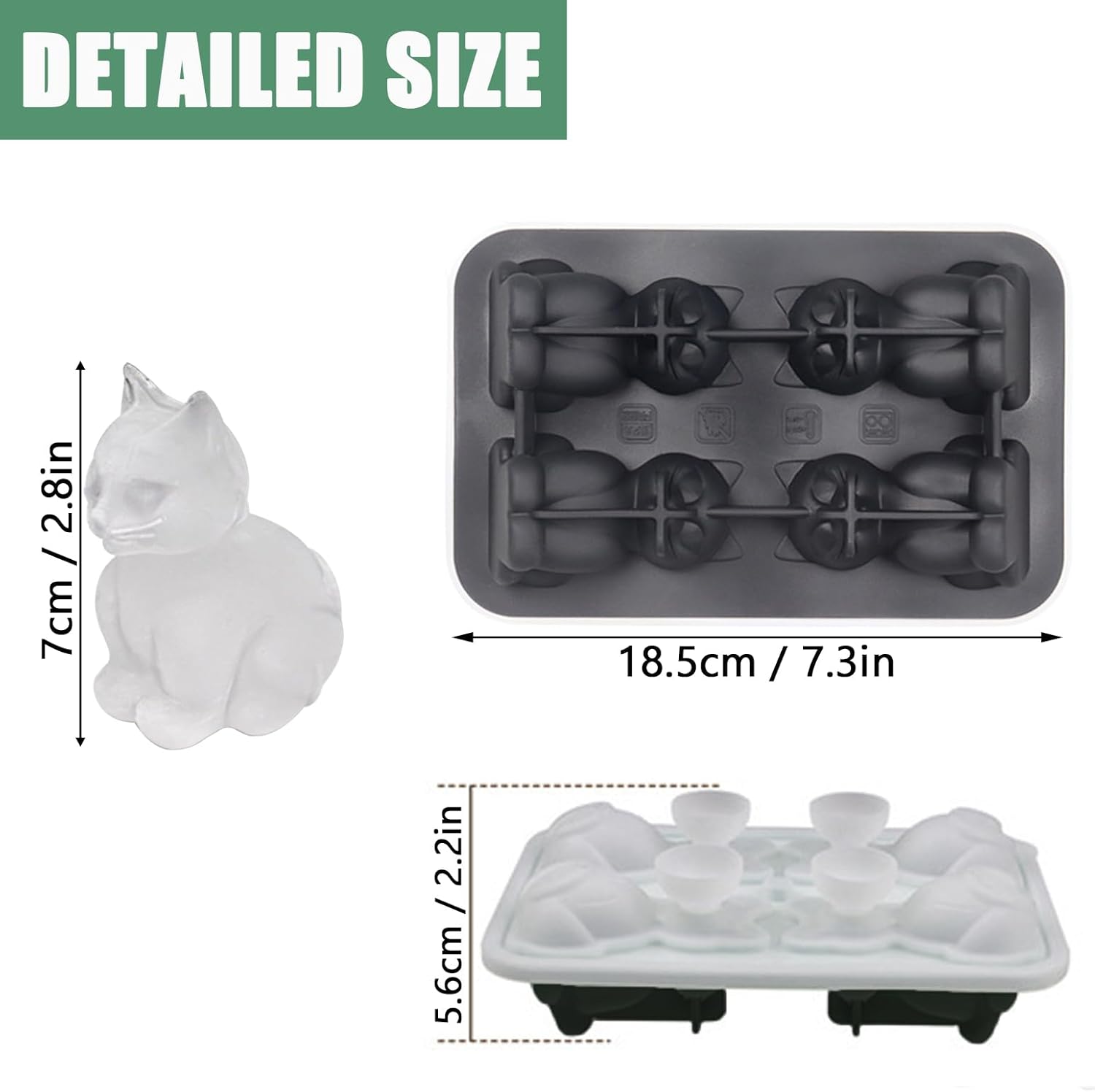 3D Cat Ice Cube Mold, Ice Cube Tray with Funnel for Cocktails, Bourbon, Brandy, Whiskey Gifts for Men, Silicone Fun Shapes Black Cute (CAT) — image 3