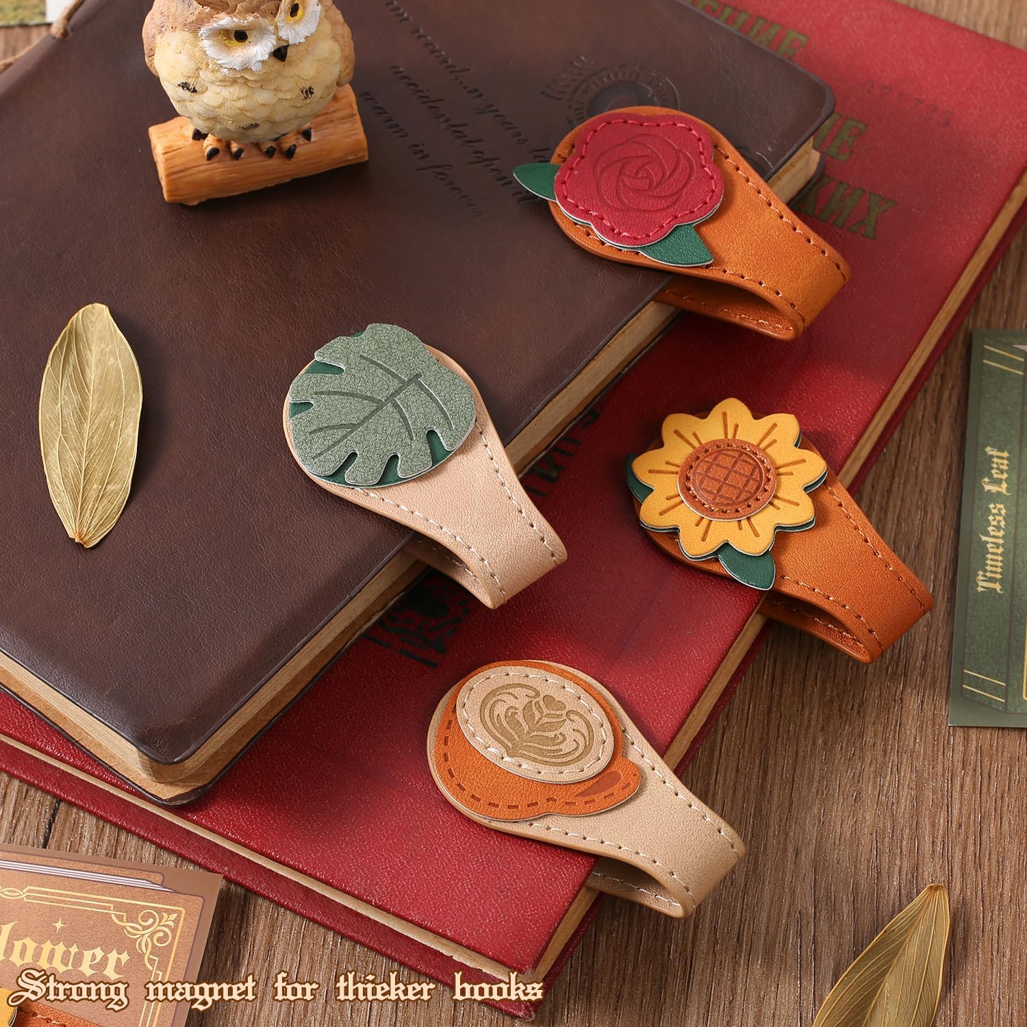 Set of 4 Magnetic Bookmarks - Leather & Vintage Design - Perfect Gift for Book Lovers & Readers — image 4
