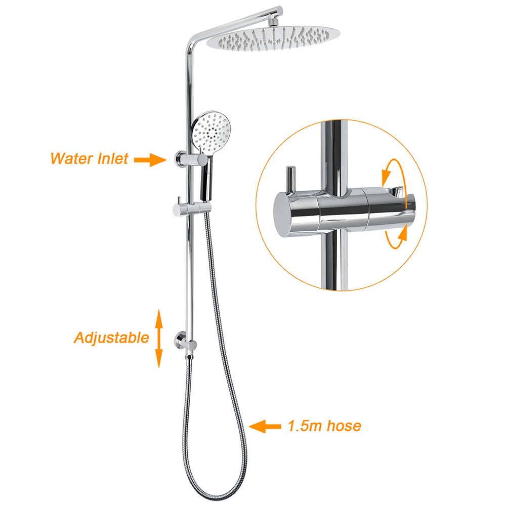 WELS Twin Shower Set Large Round 12" Rainfall Head 3 Modes Handheld Silde Rail + Mixer — image 2