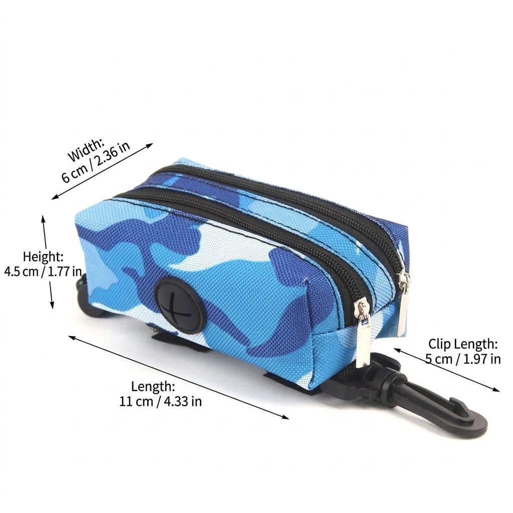Dual-Zipper Camo Pet Waste Bag Dispenser Carrier with Key Pocket – Lightweight Oxford Fabric Poop Bag Holder for Leash, Strap, or Belt, Perfect for Walks — image 3