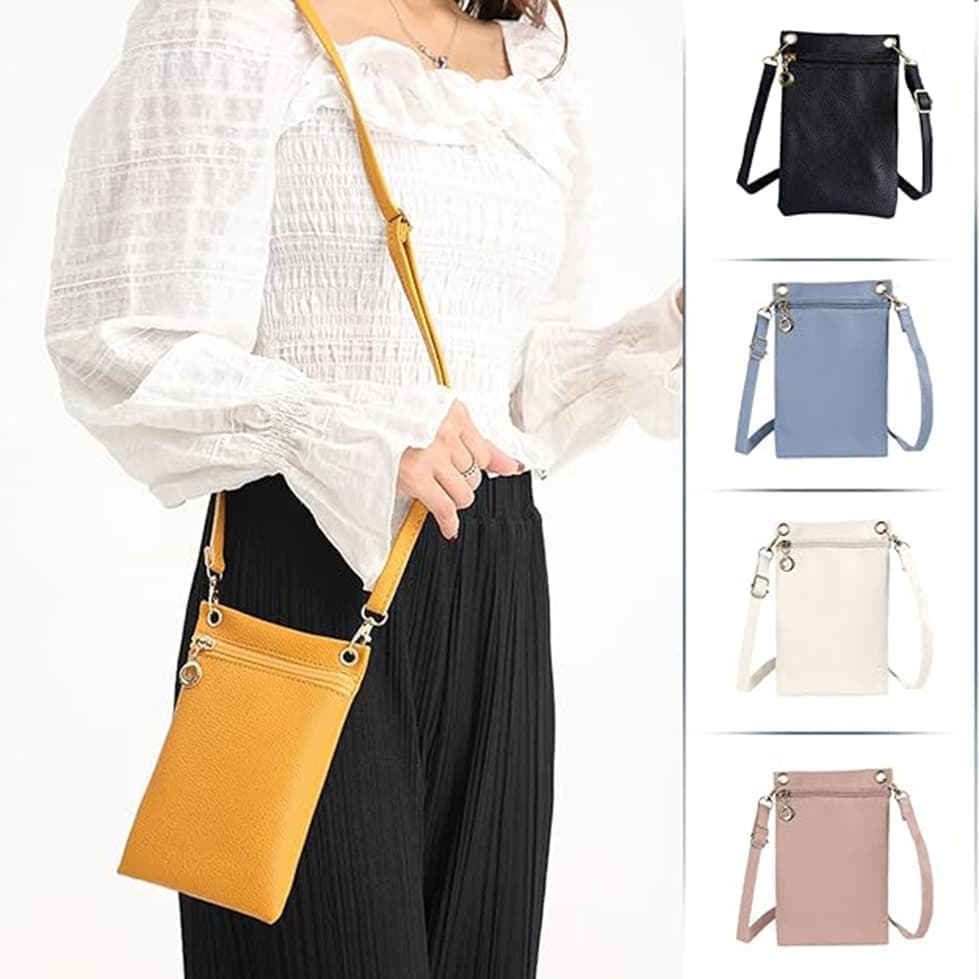 19cm x 12.5cm Mobile Phone Bag with Shoulder Strap, Lychee Texture Handbag in Yellow — image 4