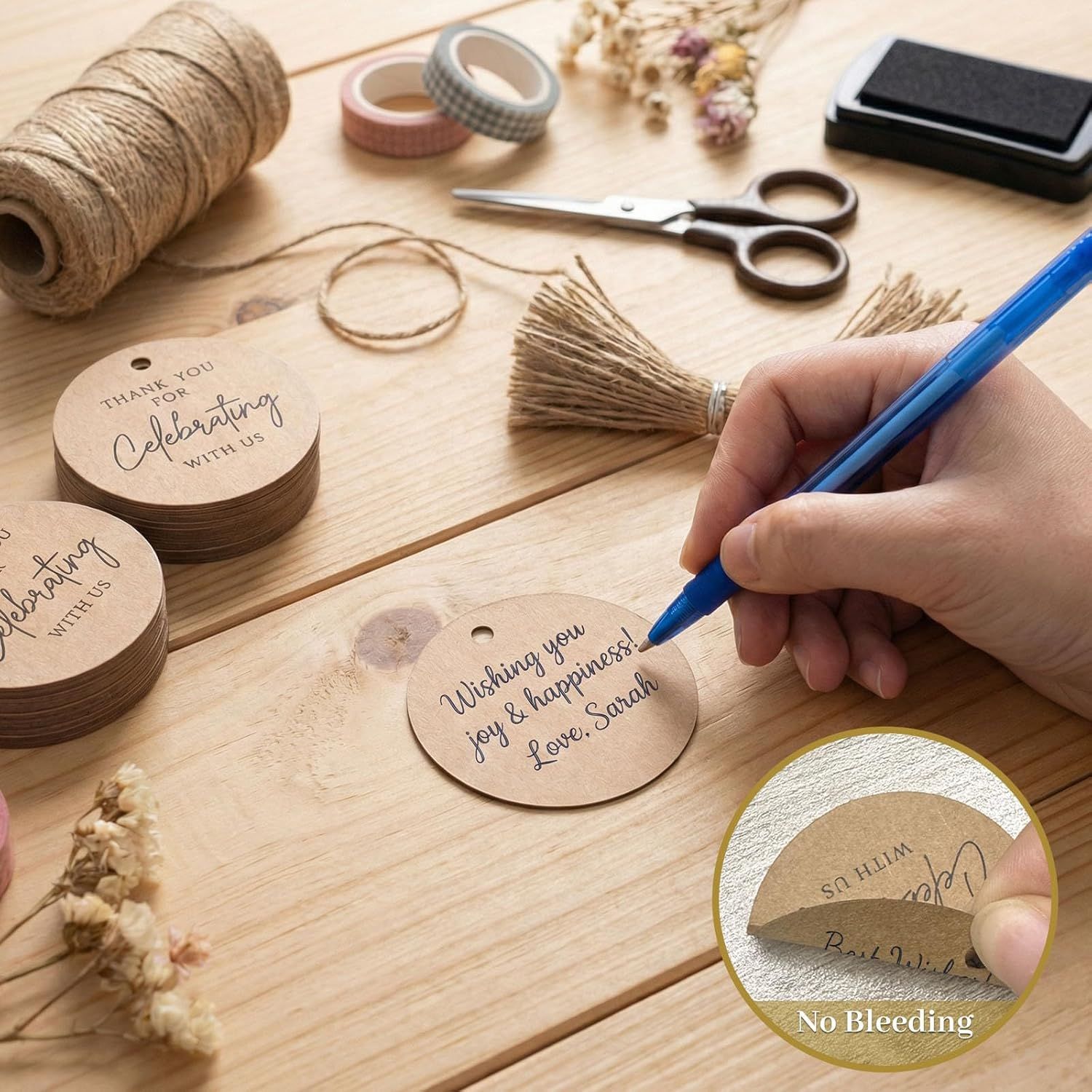 120PCS Thank You Tags, 2inch Brown Round Gift Tags with String, Perfect for Gift Wrapping, Wedding Parties, Baby Shower — image 5