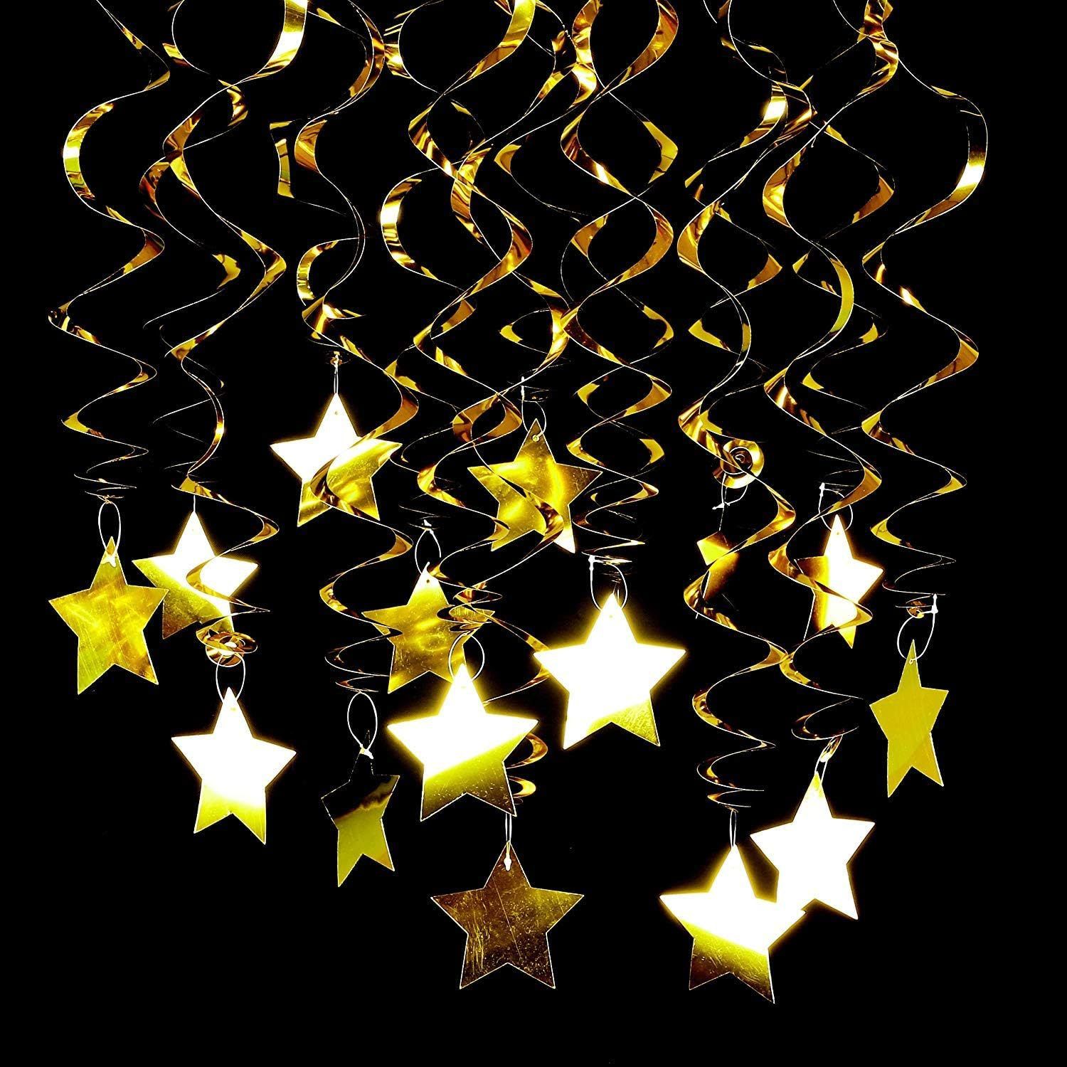 30-Piece Set for Golden and Silvery and Black Star Spiral Hanging Decorations - Birthday, Wedding, Graduation, and Party Ceiling Decoration - Festive Swirl — image 4