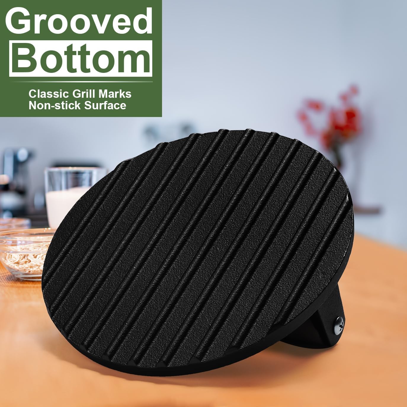 Burger Press, 7" Round Heavy-Duty Cast Iron Smash Bacon Press Meat Steak with Wood Handle for Griddle, Sandwich, Nonstick Pan — image 4