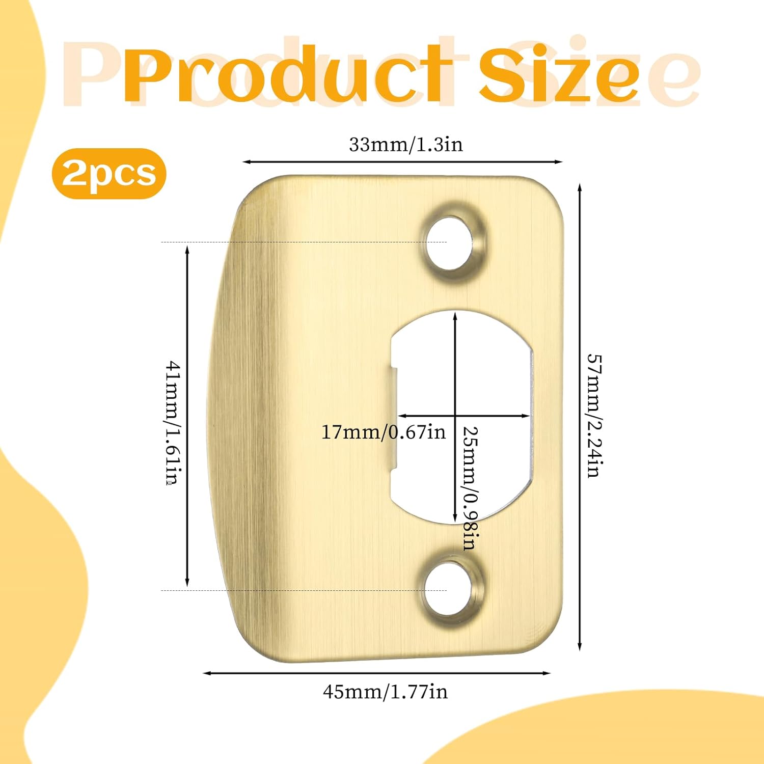 Door Strike Plate 2-1/4"x1-3/4", 2 Pcs Universal Round Corner Design Gold Stainless Steel Construction Extended Lip Door Latch Plates Hardware with 4 Pcs 0.8" โ image 3
