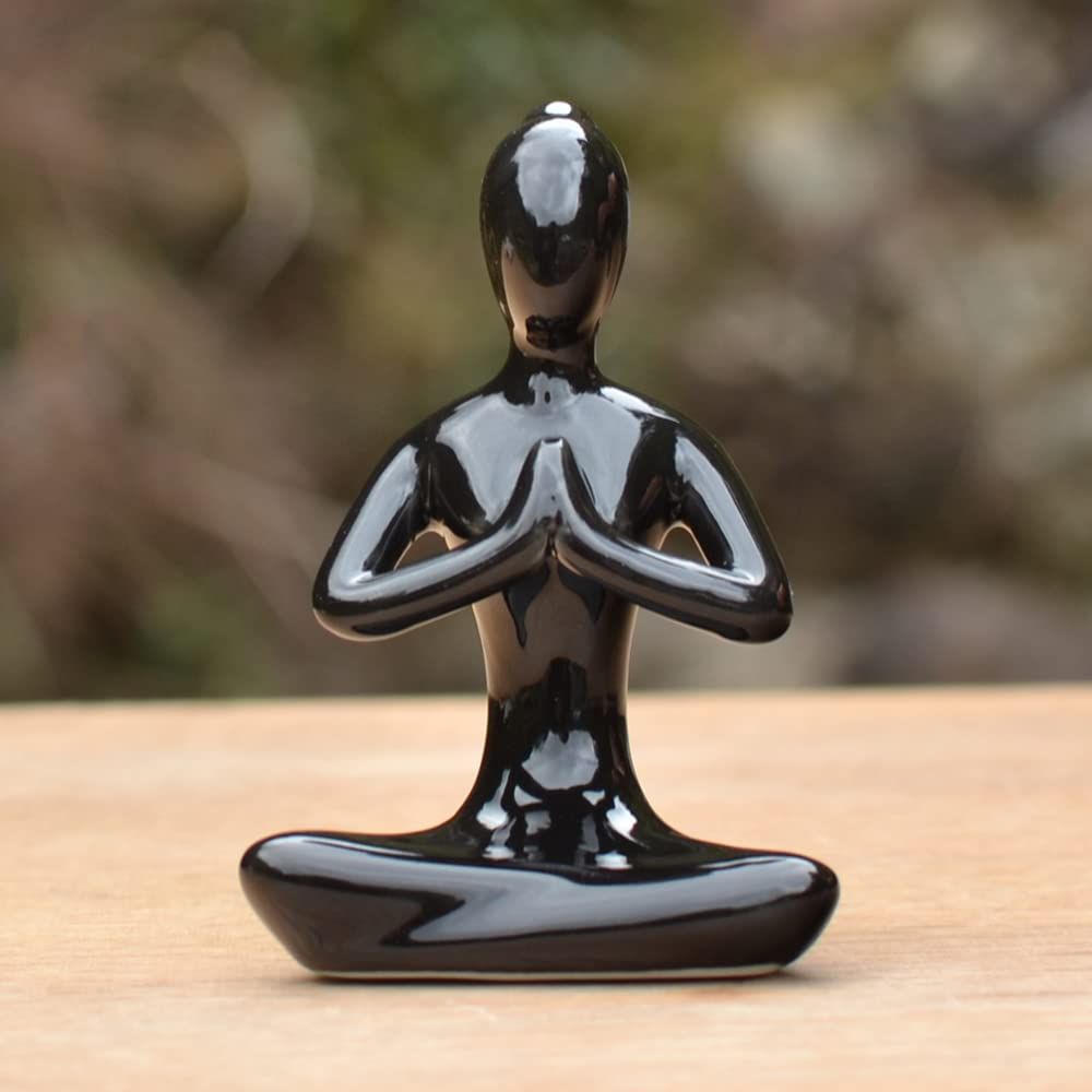 Lot of 4 Meditation Yoga Pose Statue Figurine Ceramic Yoga Figure Set Decor - Black which are beautiful and make a great home decor — image 5