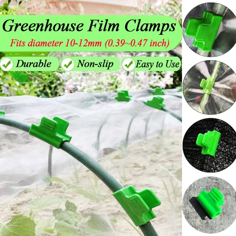 Greenhouse Film Clips for Securing Fleece, Netting and Covers to Garden Hoops, Reusable Plant Tunnel Clamps, 11 mm, Green — image 3