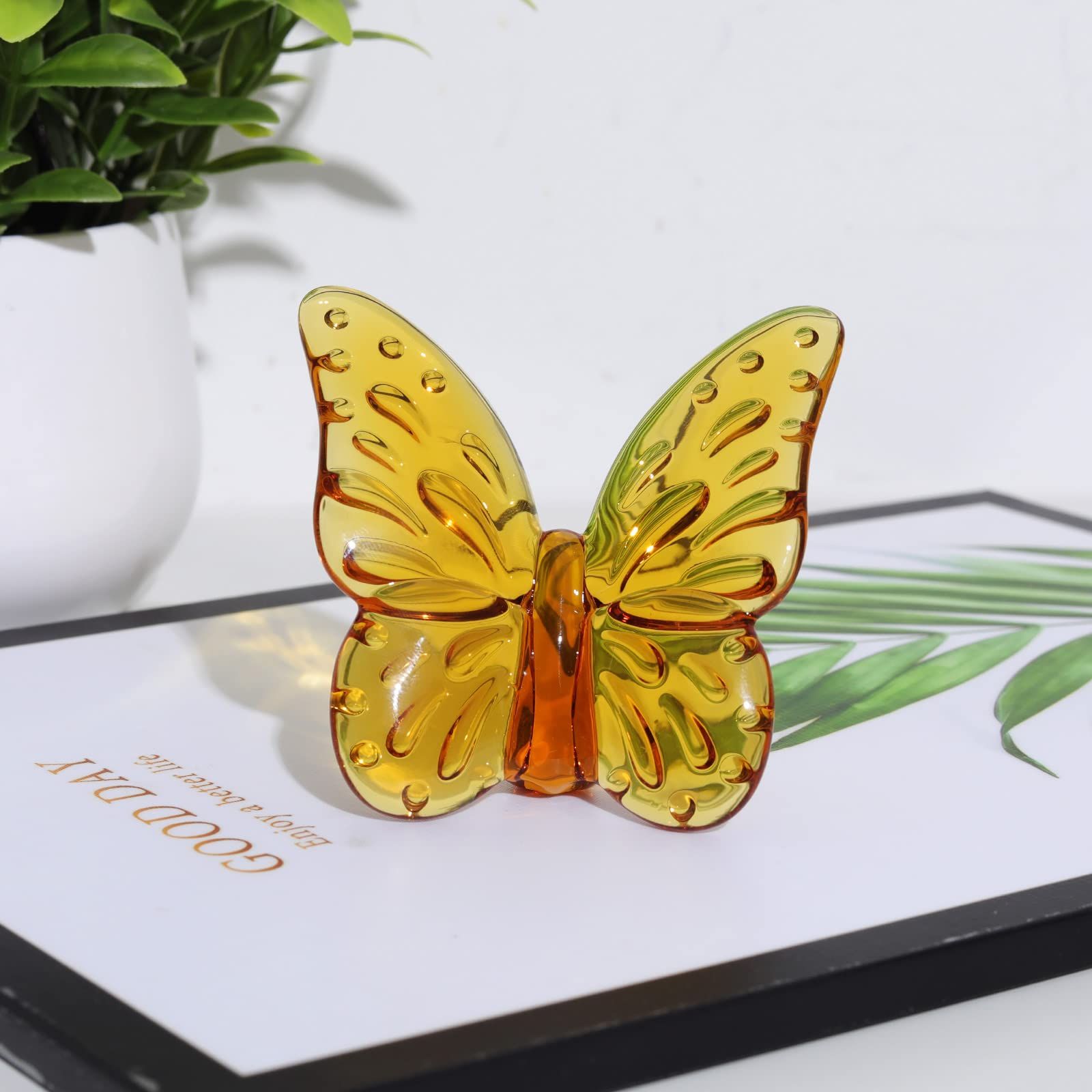 2pcs,Crystal Butterfly Figurine Collectibles, Crystal Glass Ornament Statue for Home Office Paperweight Table Decoration-Amber — image 4