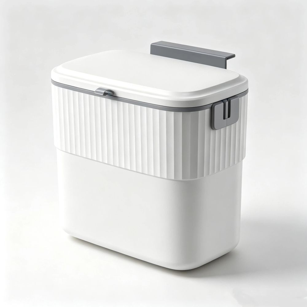 Kitchen Compost Bin with Lid 1.8 Gallon Hanging Trash Can with Lid, 7 Liter Wall-Mounted Garbage Can for Kitchen Cabinet Door