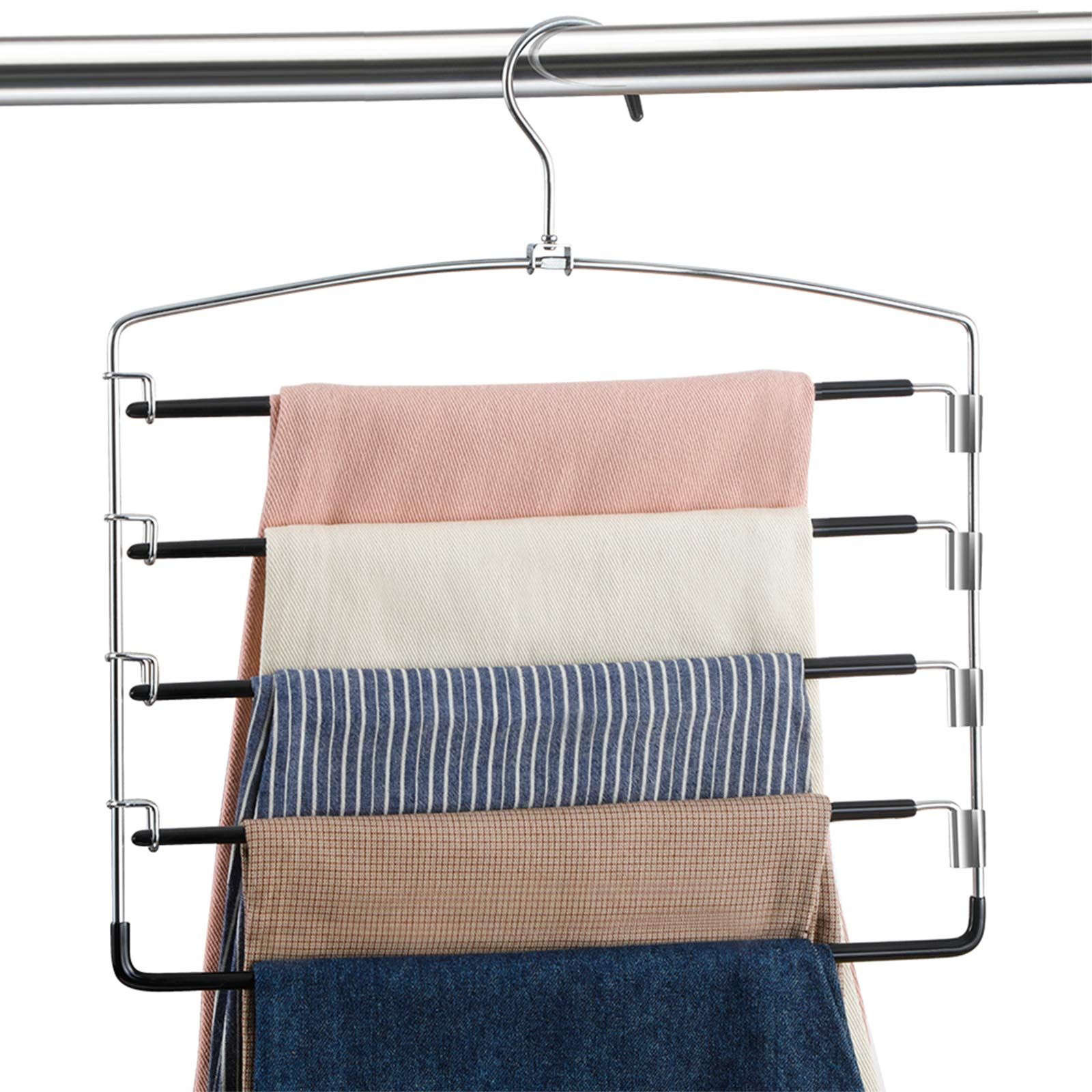 Pants Hangers Non Slip 3 Pack Space Saving Hangers Multi-Layer Swing Arm Pants Hanger Stainless Steel Space Saver Hanger Closet Storage Organizer for Jeans