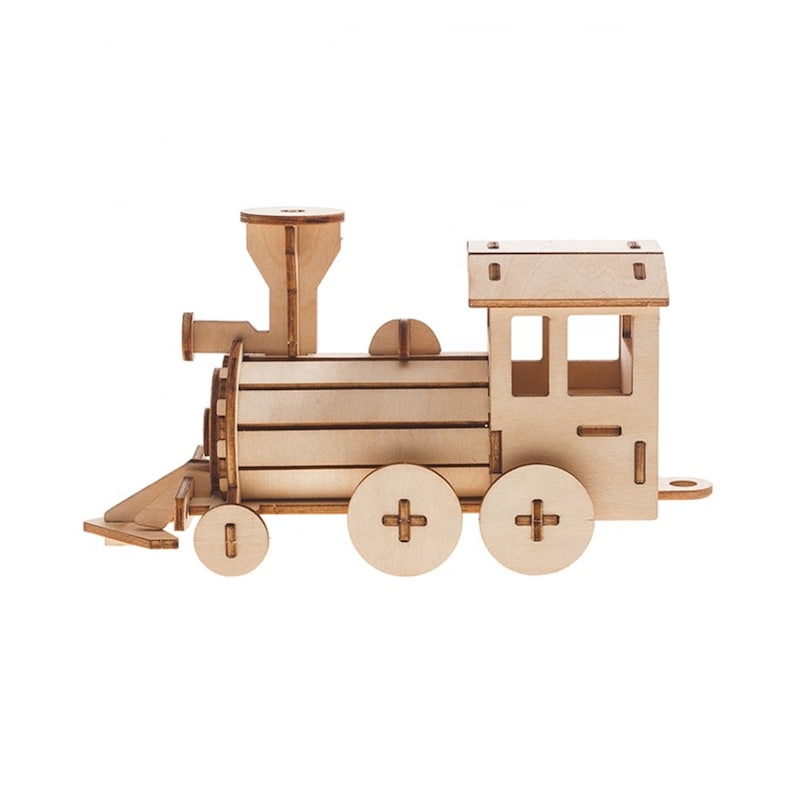 Build and Paint your own locomotive train Kids wood model toy train-plywood DIY kit — image 2