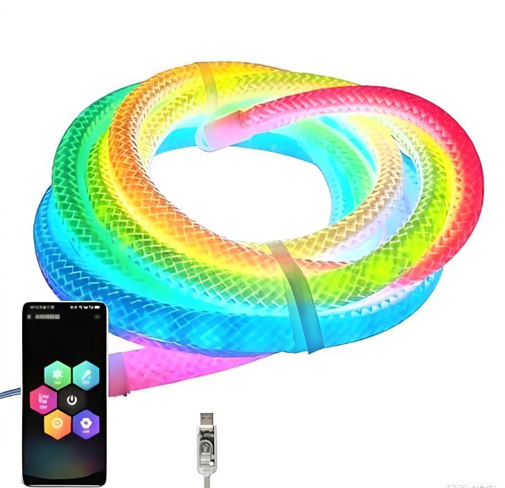 4M Dragon Scale Woven LED Rope Light with Bluetooth App, 5V USB，4M Dragon scale woven LED rope light with Bluetooth app control, flexible design, timer