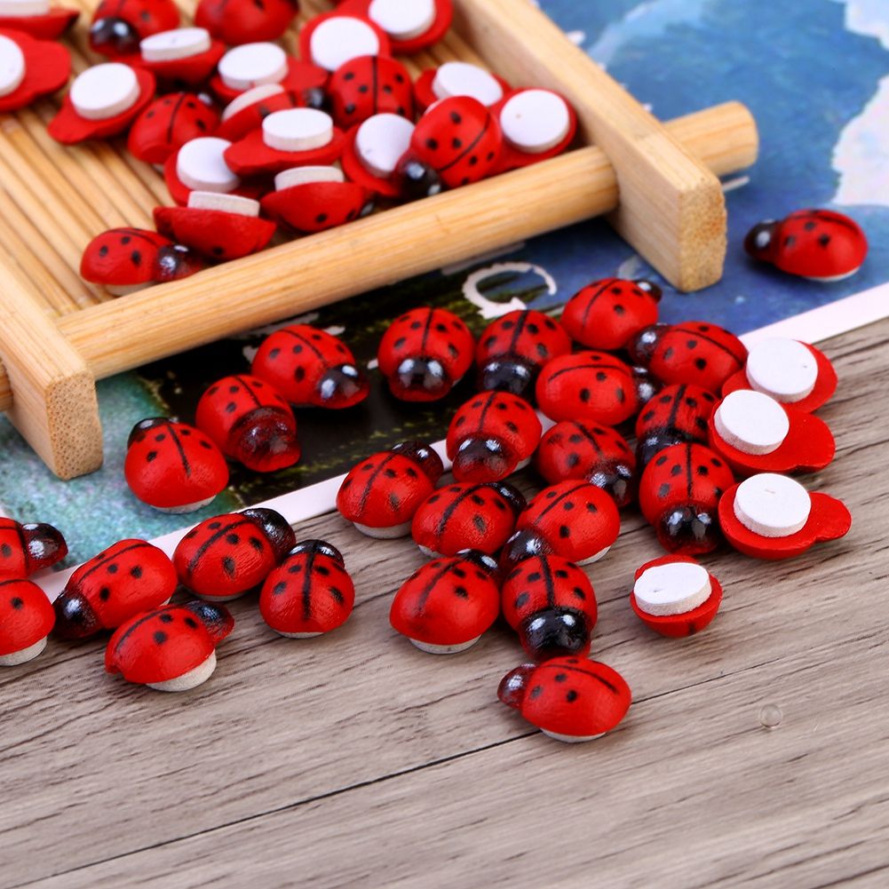 100pcs/bag Animal Wooden Ladybug Sponge Home Decoration Wall Sticker Craft For Children Kids โ image 2