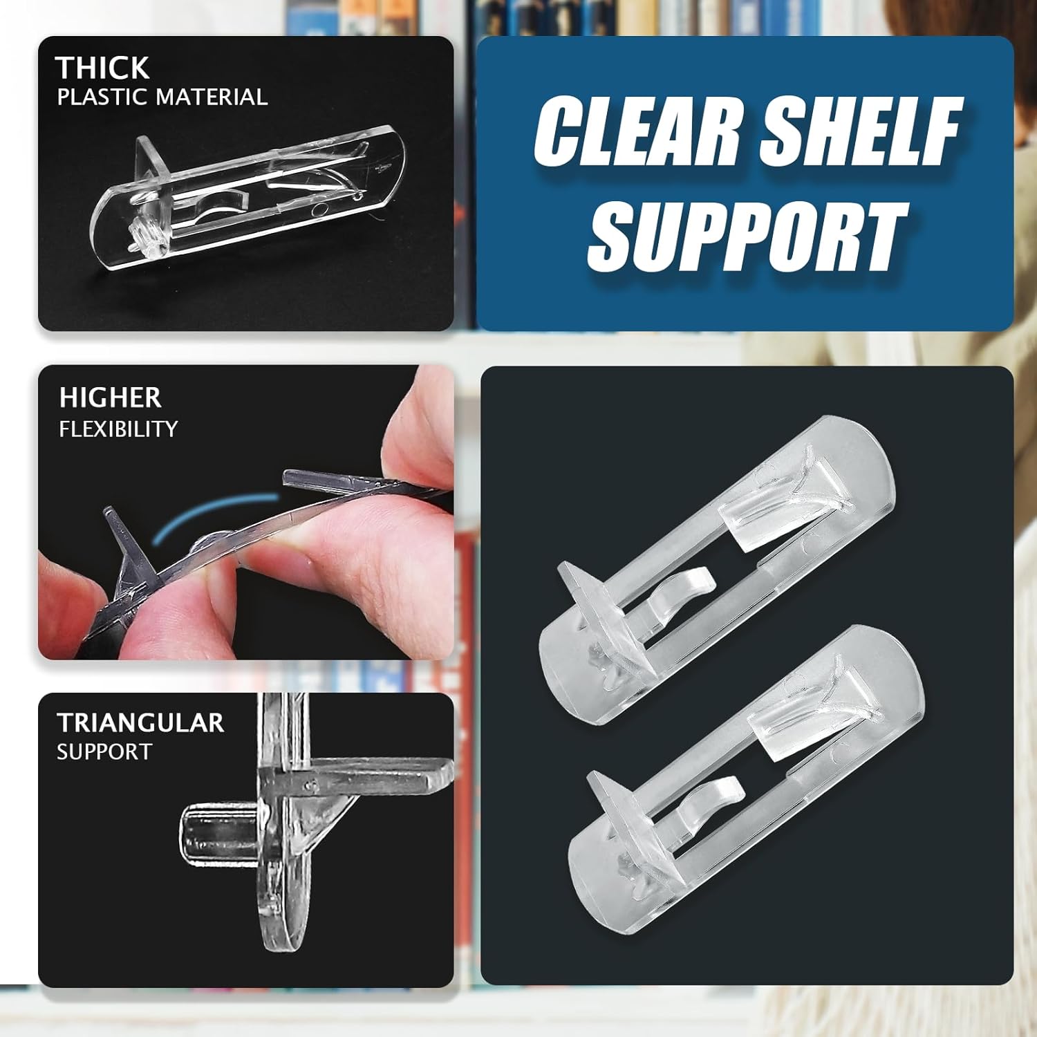 Biaungdo 12 Pcs Plastic Locking Shelf Support Pegs, 5mm Clear Cabinet Shelf Pins Self-Locking Cabinet Shelf Pegs Clips for Kitchen Furniture Bookcase โ image 4