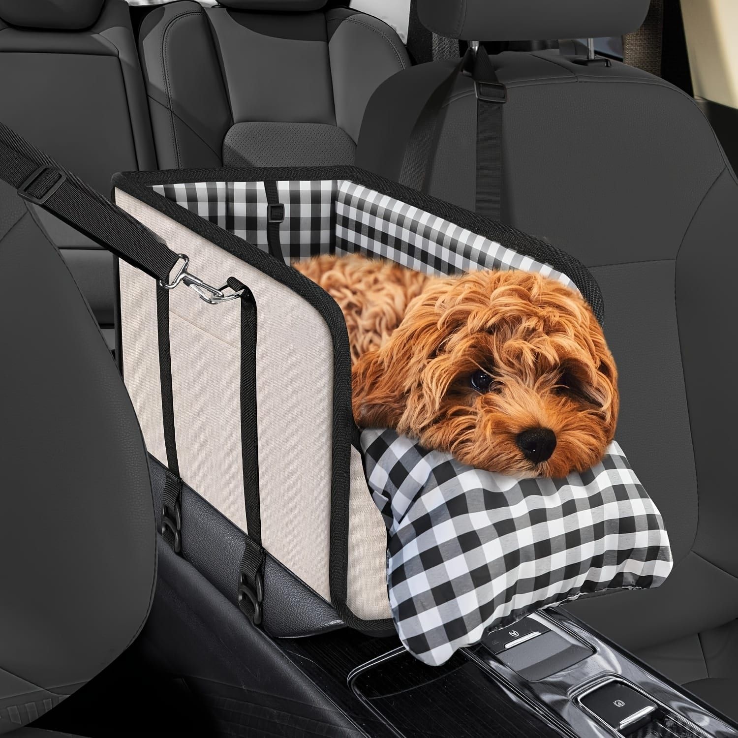 Portable Pet Car Seat for Small Dogs & Cats, Foldable Center Console Pet Bed with Safety Tether, Anti-Slip Bottom, and Removable Cushion for Safe and — image 3