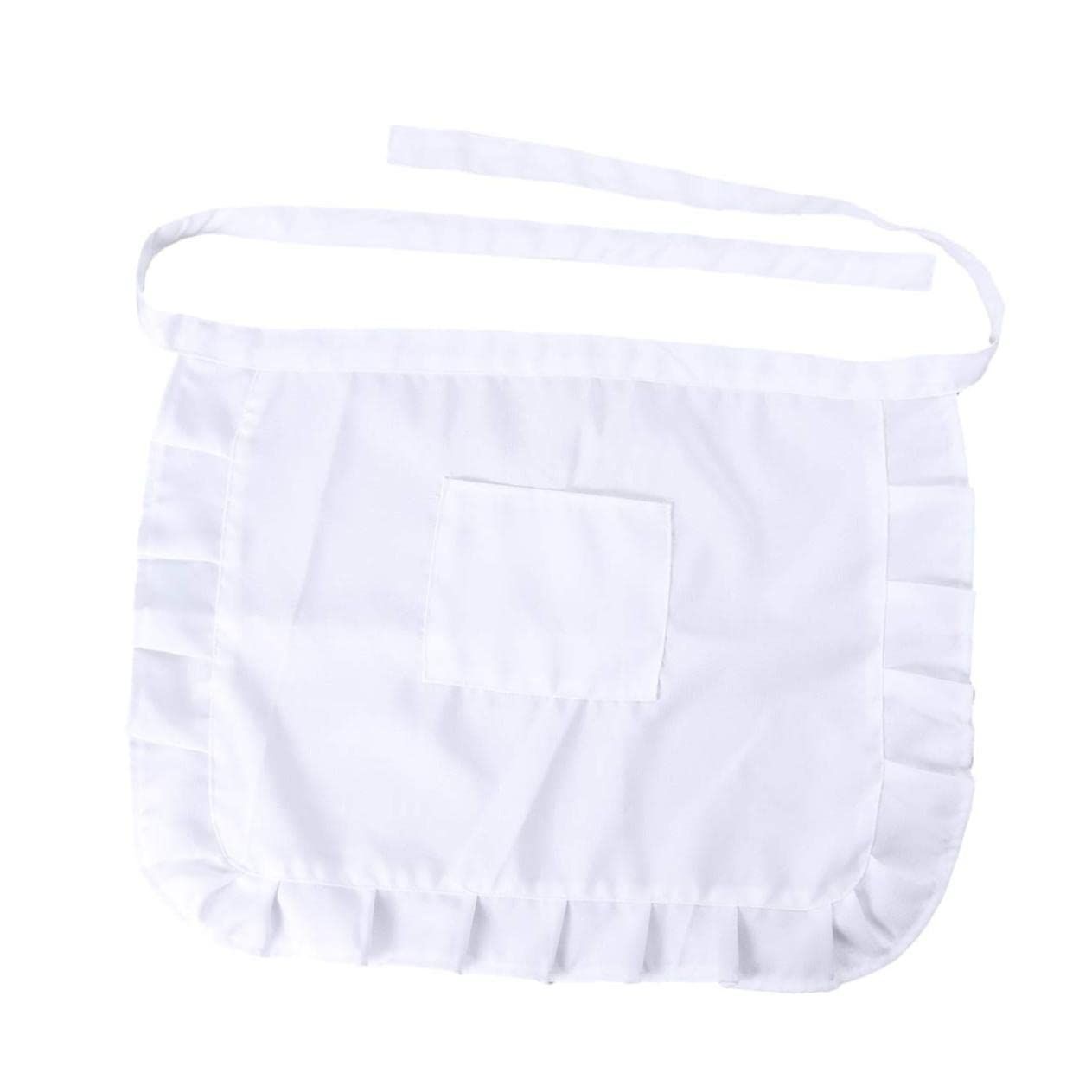 Women's Waist Apron with Pocket, White Half Apron Waitress Servant Costume Apron for Kitchen Cooking Restaurant Coffee Shop Bistro